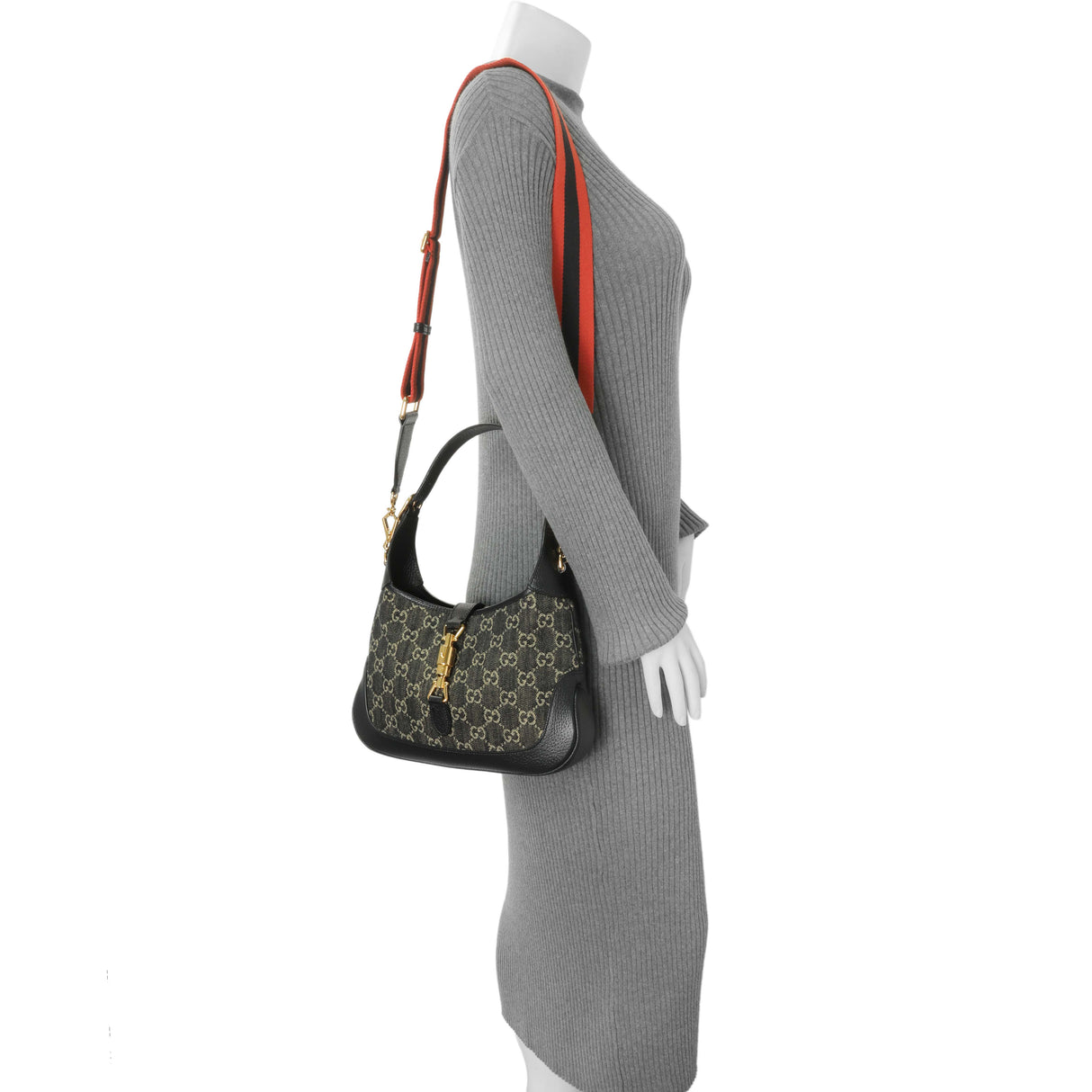 Gucci Black Jacquard Denim GG Monogram Small Jackie 1961 Hobo Handbags Gucci