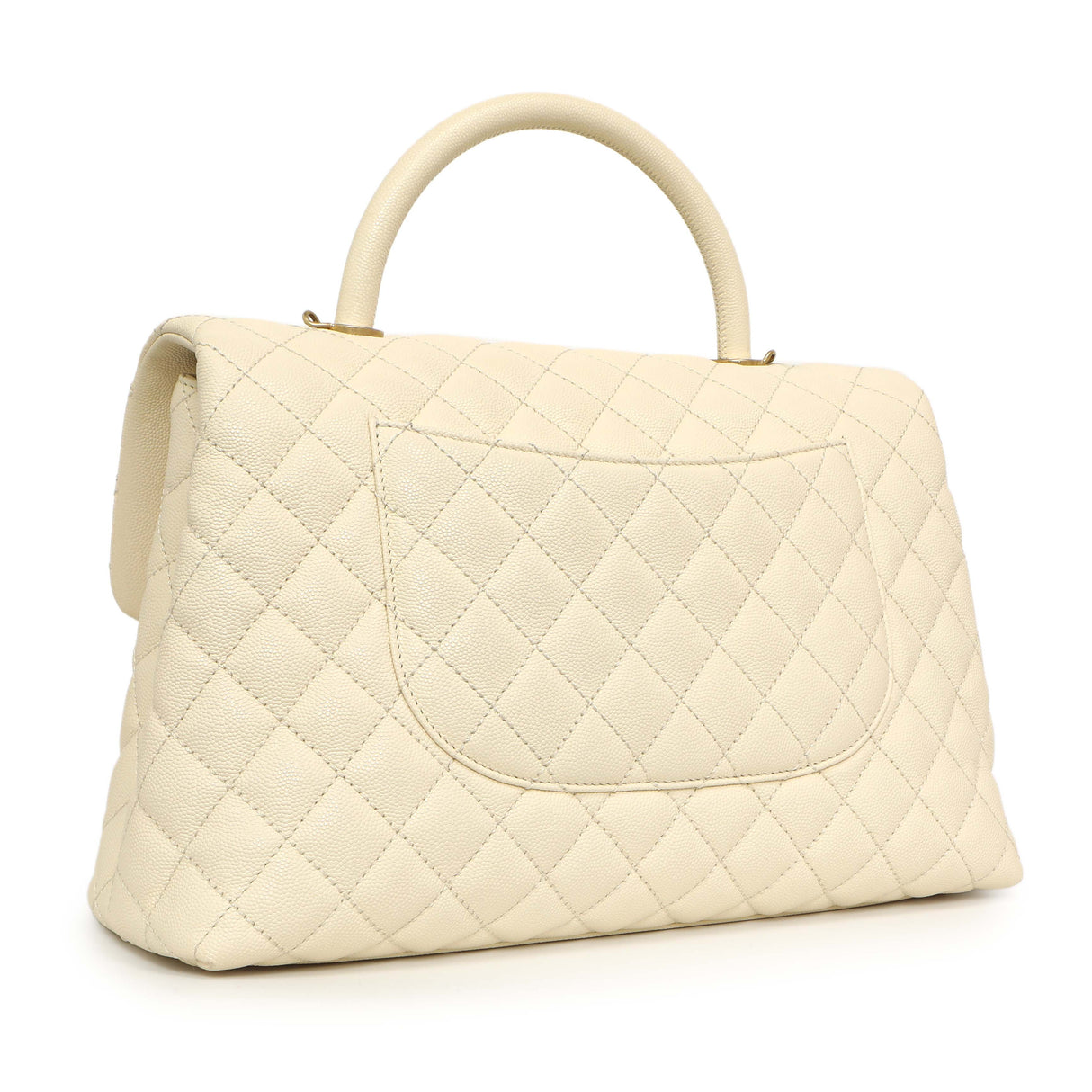 Chanel White Quilted Caviar Medium Coco Handle Handbags Chanel
