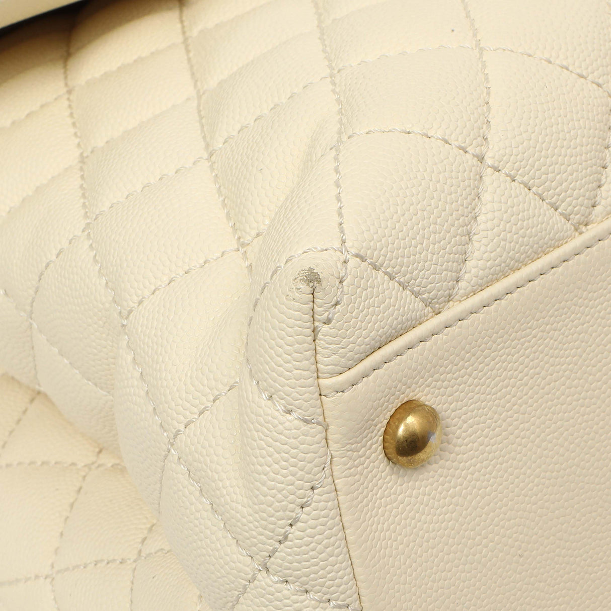 Chanel White Quilted Caviar Medium Coco Handle Handbags Chanel