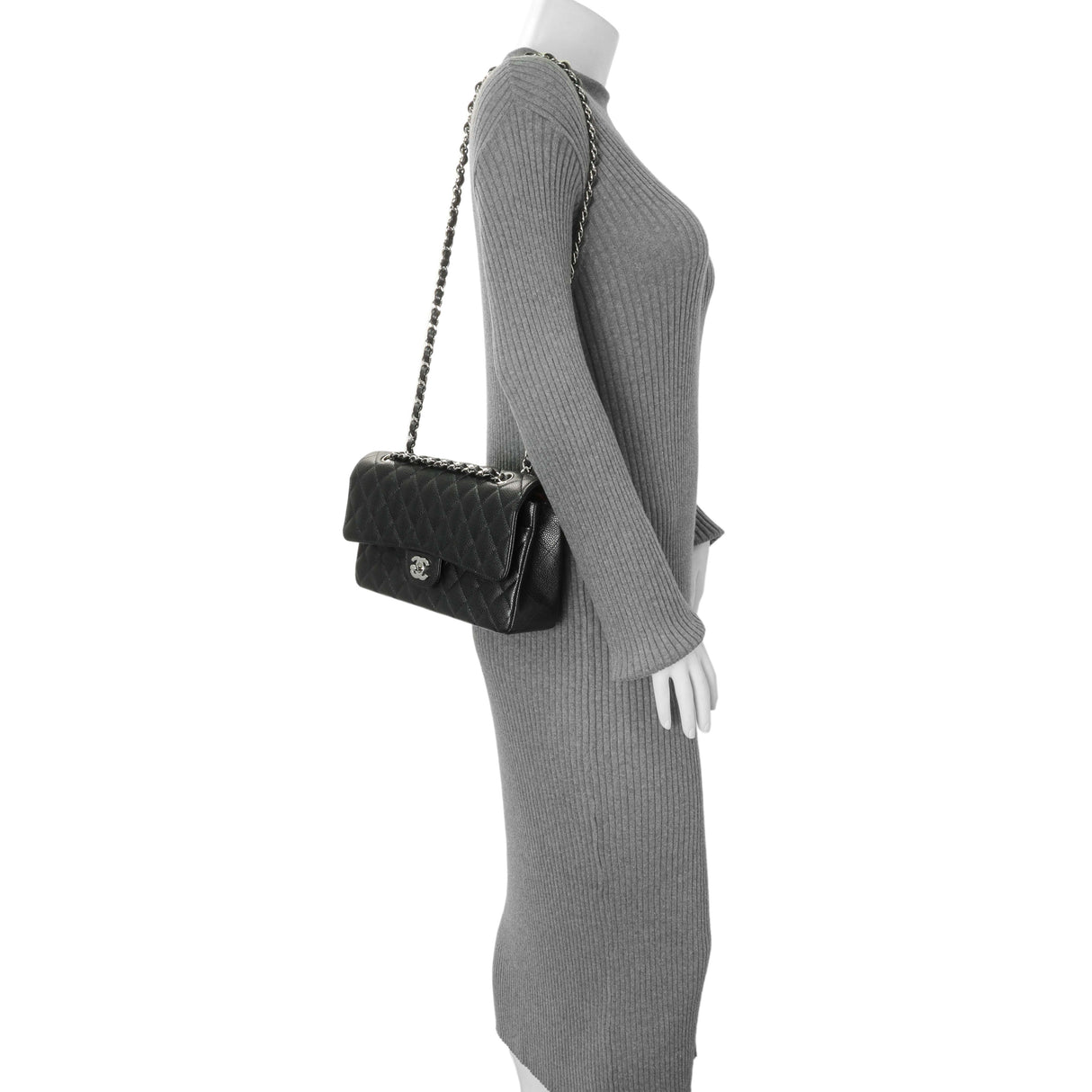 Chanel Black Quilted Caviar Medium Classic Double Flap Handbags Chanel