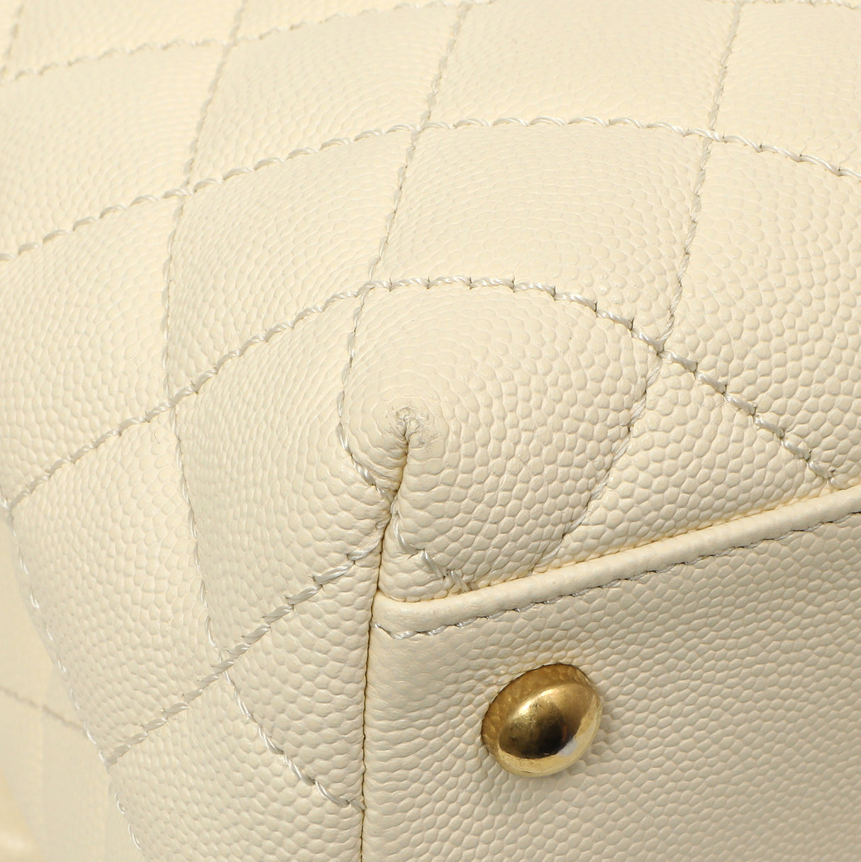 Chanel White Quilted Caviar Medium Coco Handle Handbags Chanel