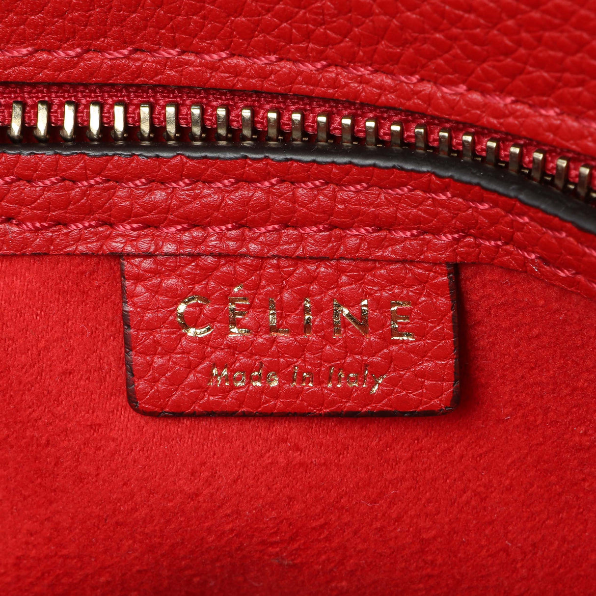 Celine Red Drummed Calfskin Nano Luggage Handbags Celine