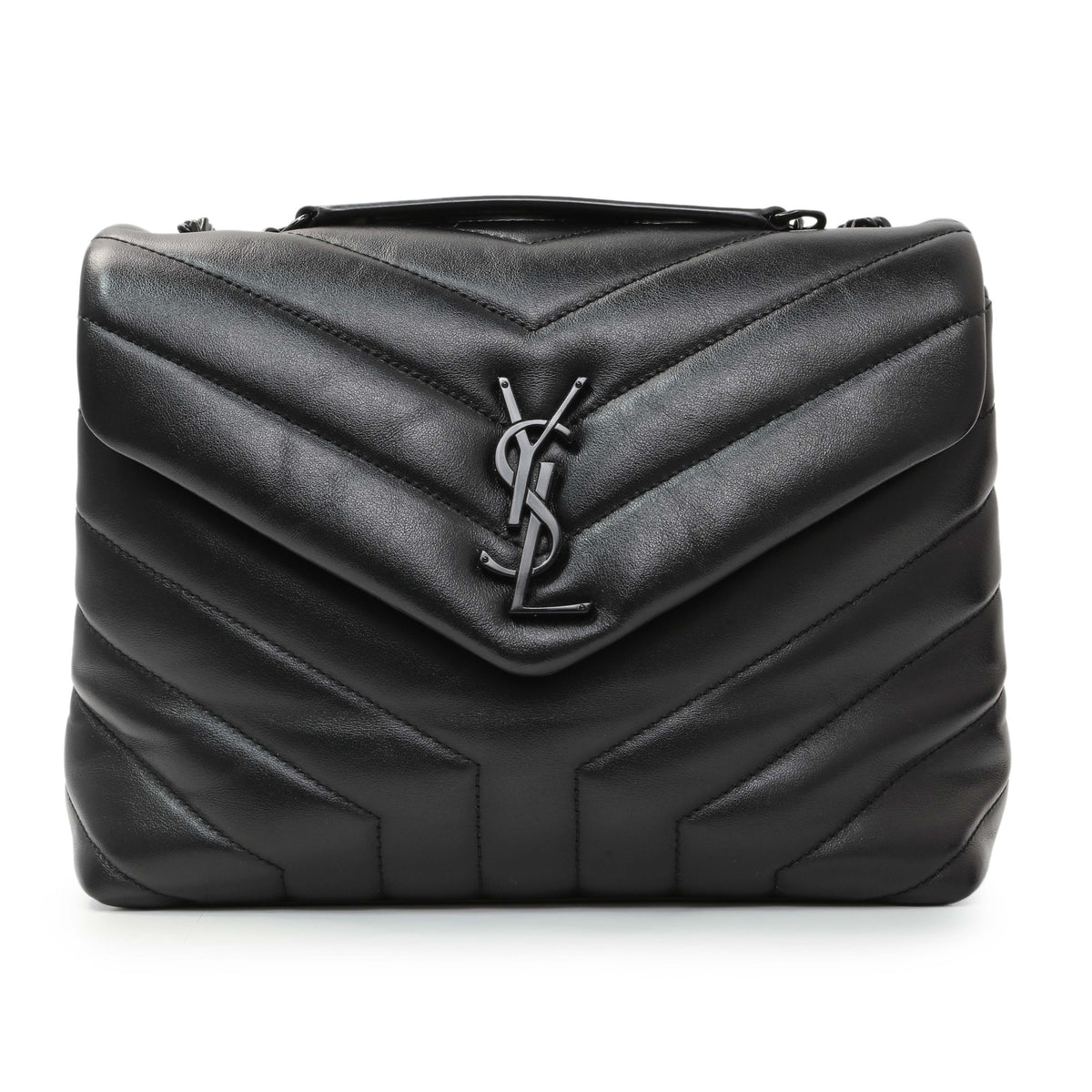Saint Laurent Black Calfskin Y Quilted Monogram Small Loulou Chain Satchel