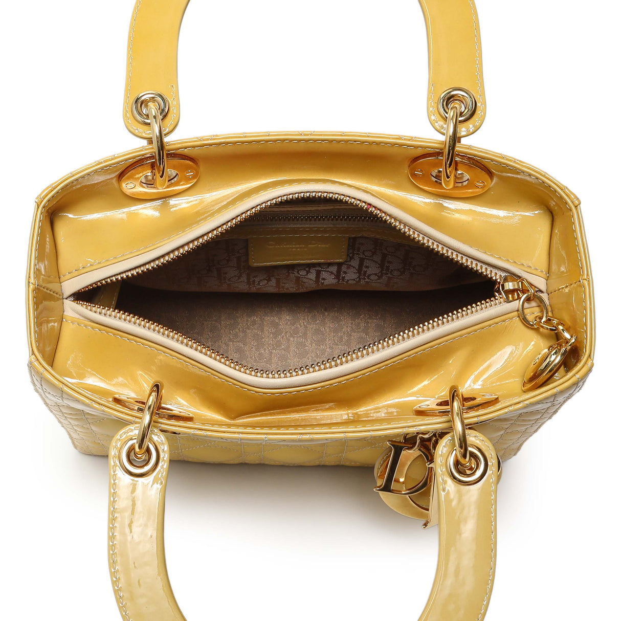 Christian Dior Beige Patent Cannage Medium Lady Dior Handbags Christian Dior