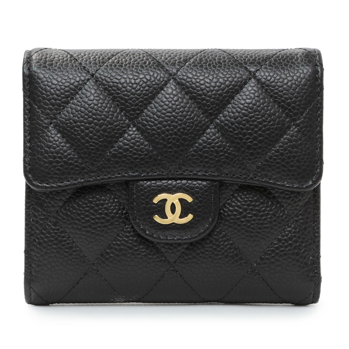 Chanel Black Quilted Caviar Compact Flap Wallet Accessories Chanel