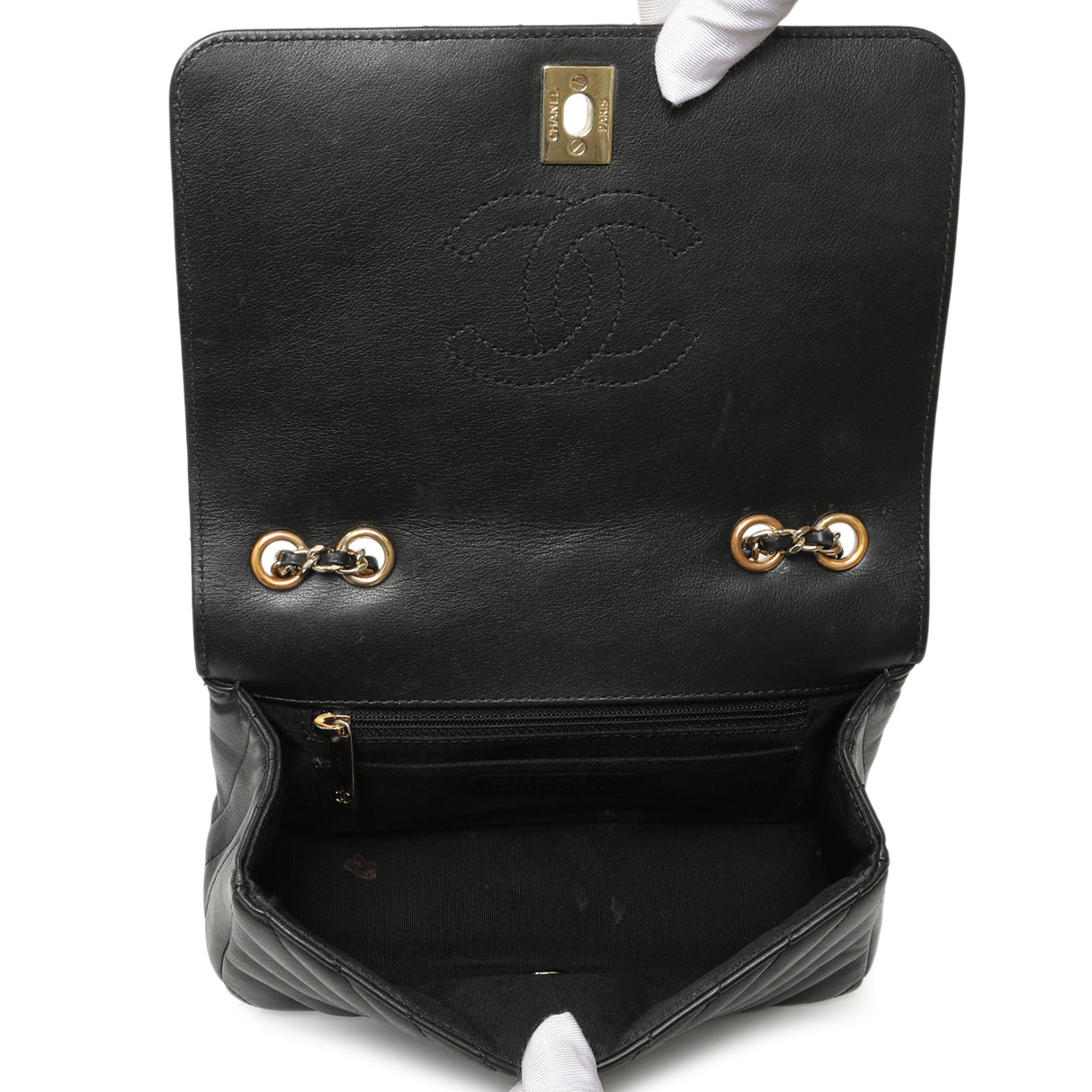 Chanel Black Chevron Quilted Calfskin Mini Statement Flap Handbags Chanel