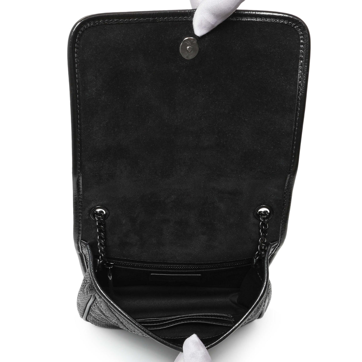 Saint Laurent Black Metallic Cracked Calfskin Monogram Niki Chain Wallet Handbags Saint Laurent