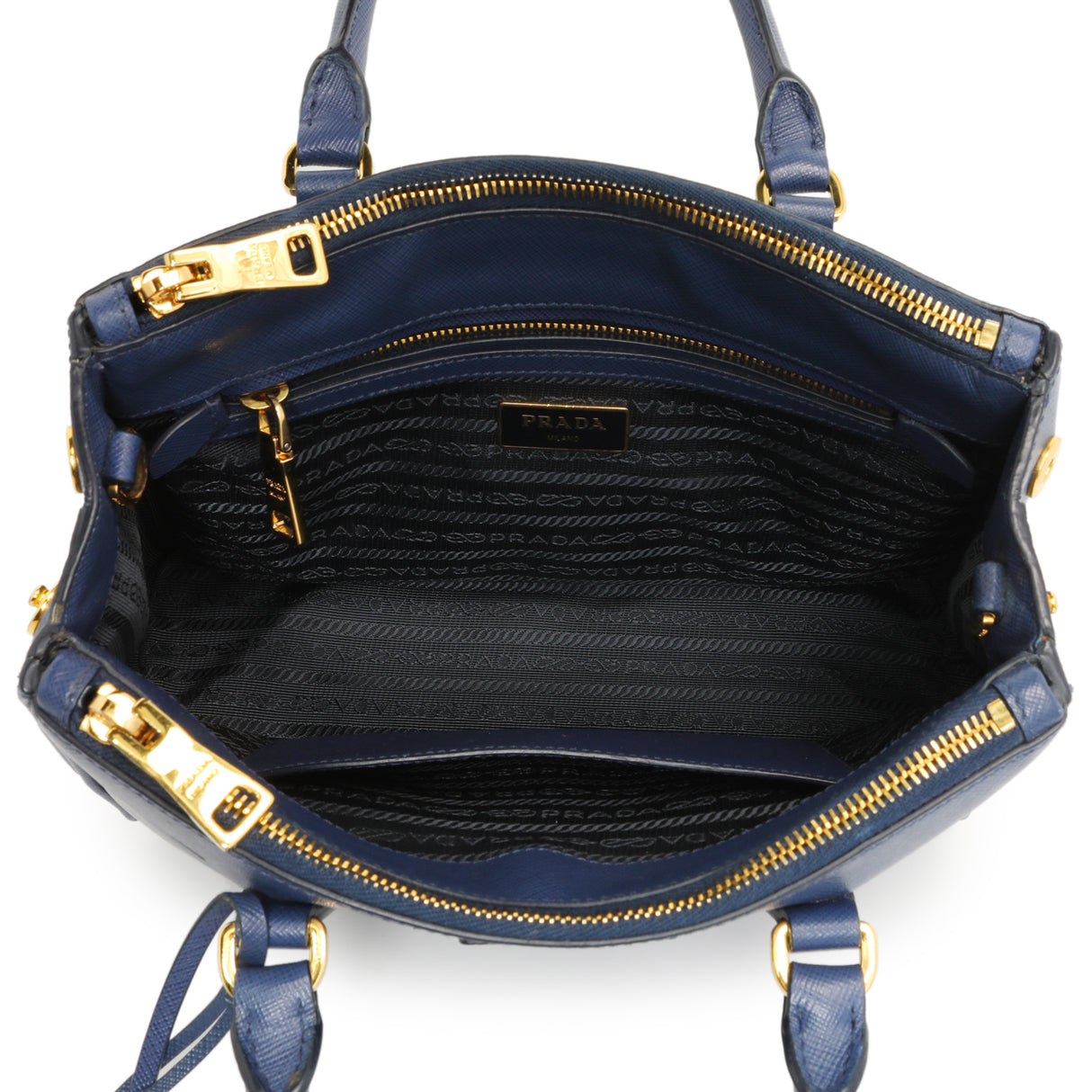 Prada Bluette Saffiano Small Galleria Double Zip Tote Handbags Prada