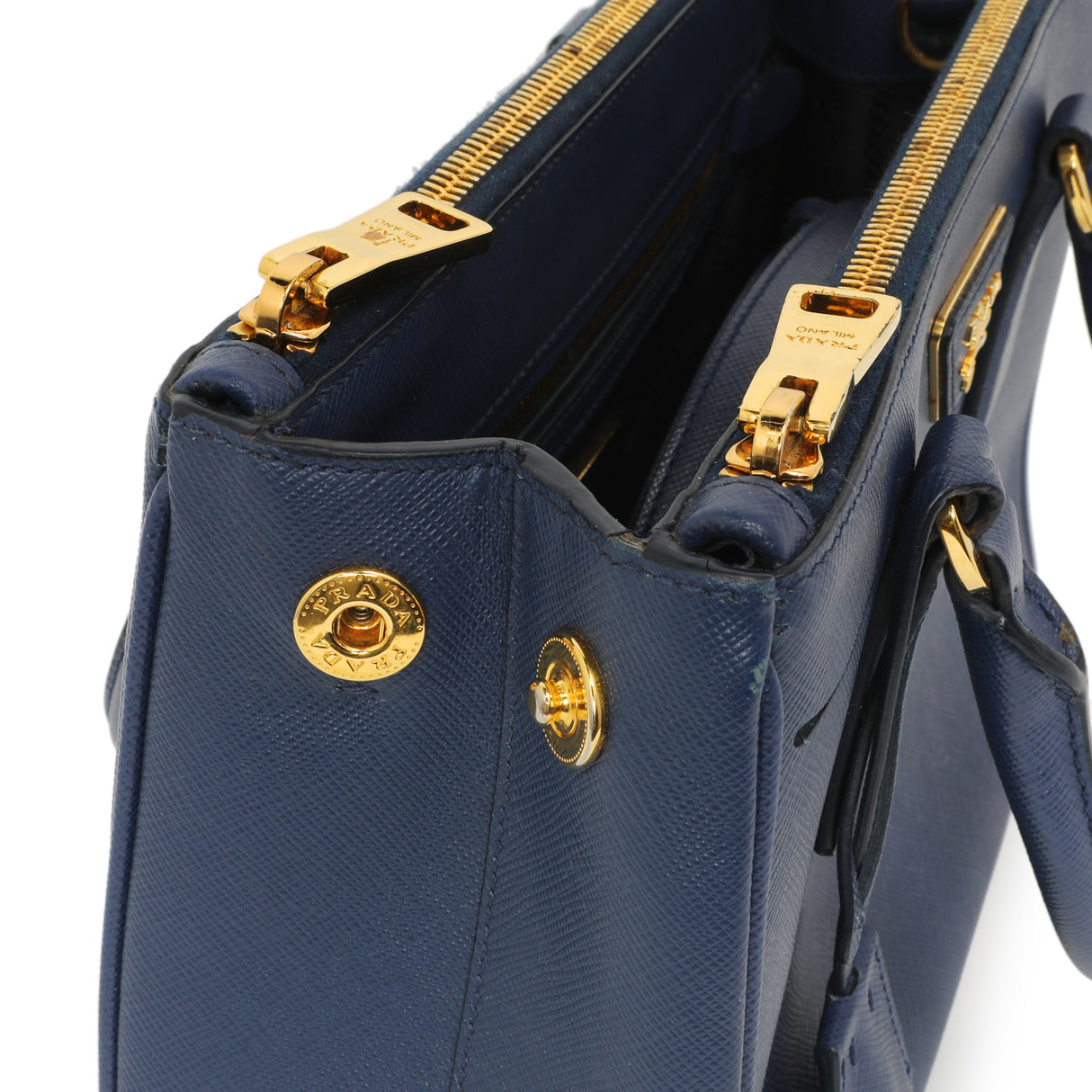 Prada Bluette Saffiano Small Galleria Double Zip Tote Handbags Prada