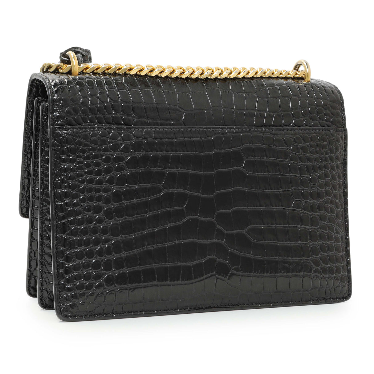 Saint Laurent Black Crocodile Embossed Calfskin Medium Monogram Sunset Handbags Saint Laurent