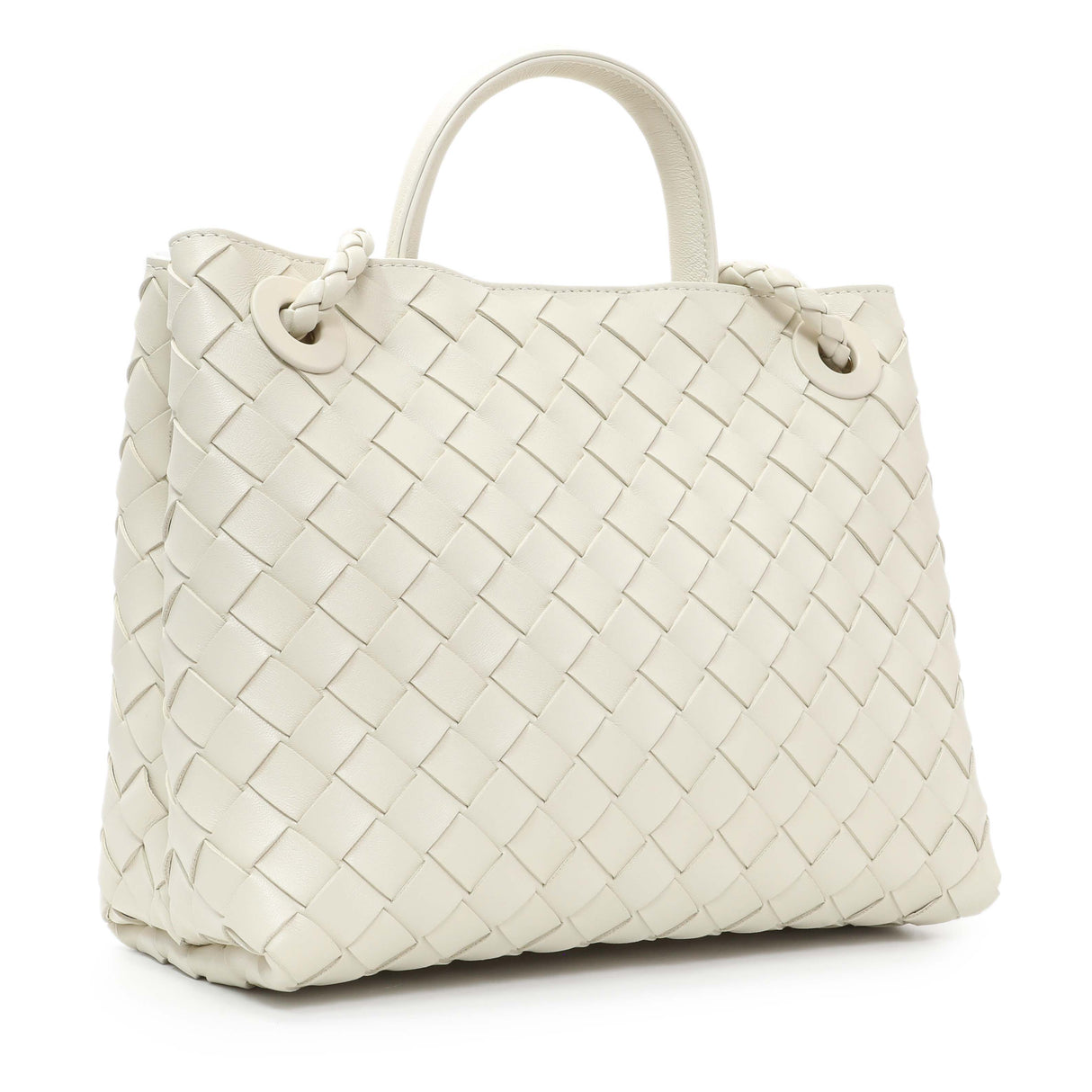 Bottega Veneta White Nappa Intrecciato Small Andiamo Shoulder Bag Handbags Bottega Veneta