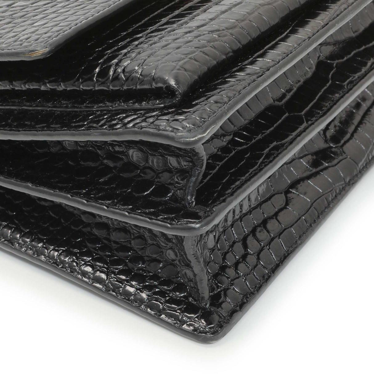 Saint Laurent Black Crocodile Embossed Calfskin Medium Monogram Sunset Handbags Saint Laurent