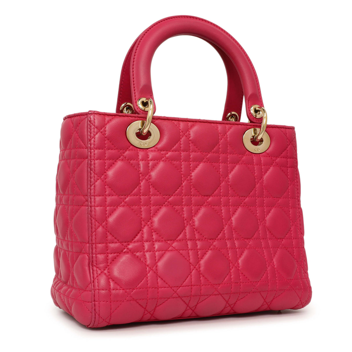 Christian Dior Pink Lambskin Cannage Medium Lady Dior Handbags Christian Dior