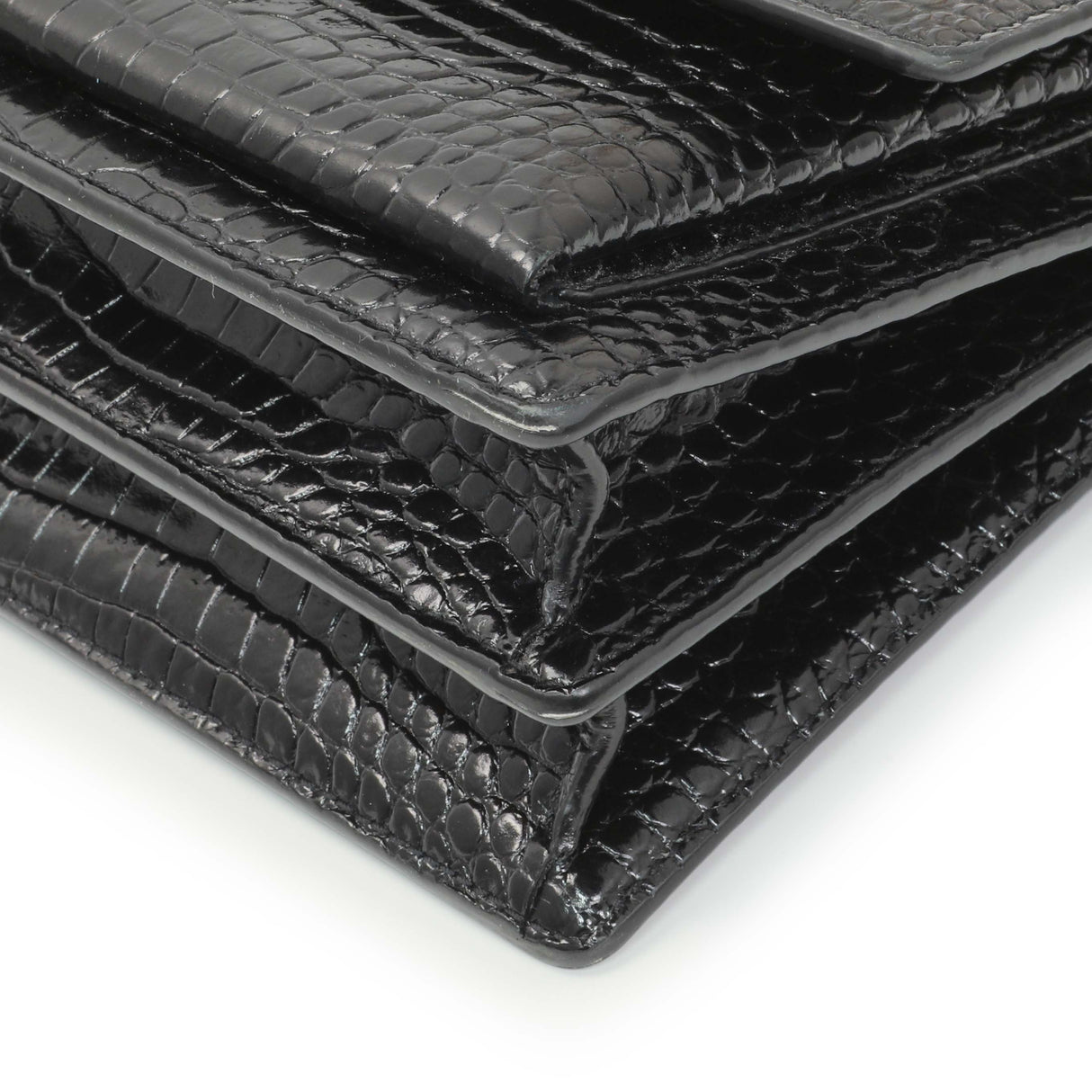 Saint Laurent Black Crocodile Embossed Calfskin Medium Monogram Sunset Handbags Saint Laurent