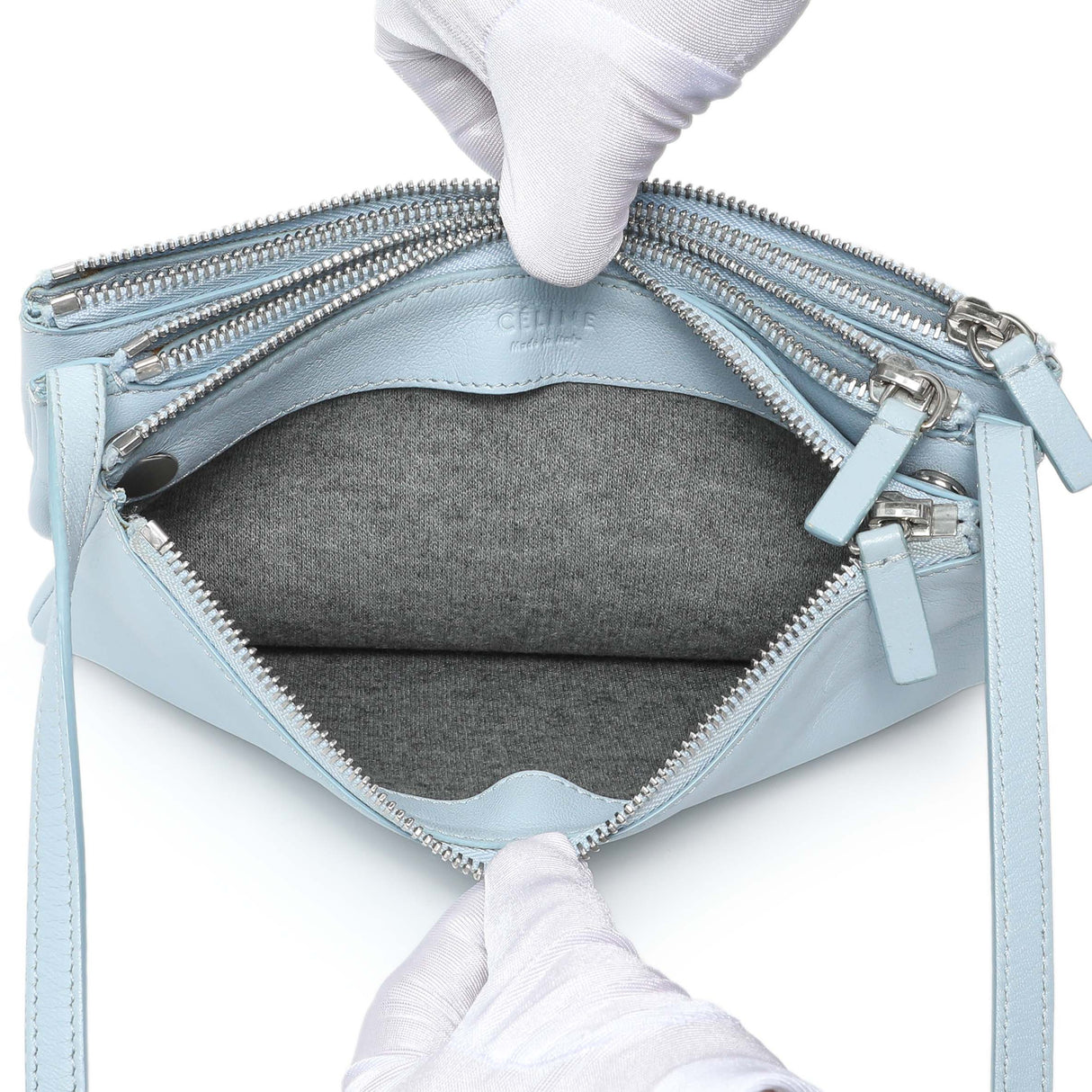 Celine Light Blue Lambskin Small Trio Crossbody Bag Handbags Celine