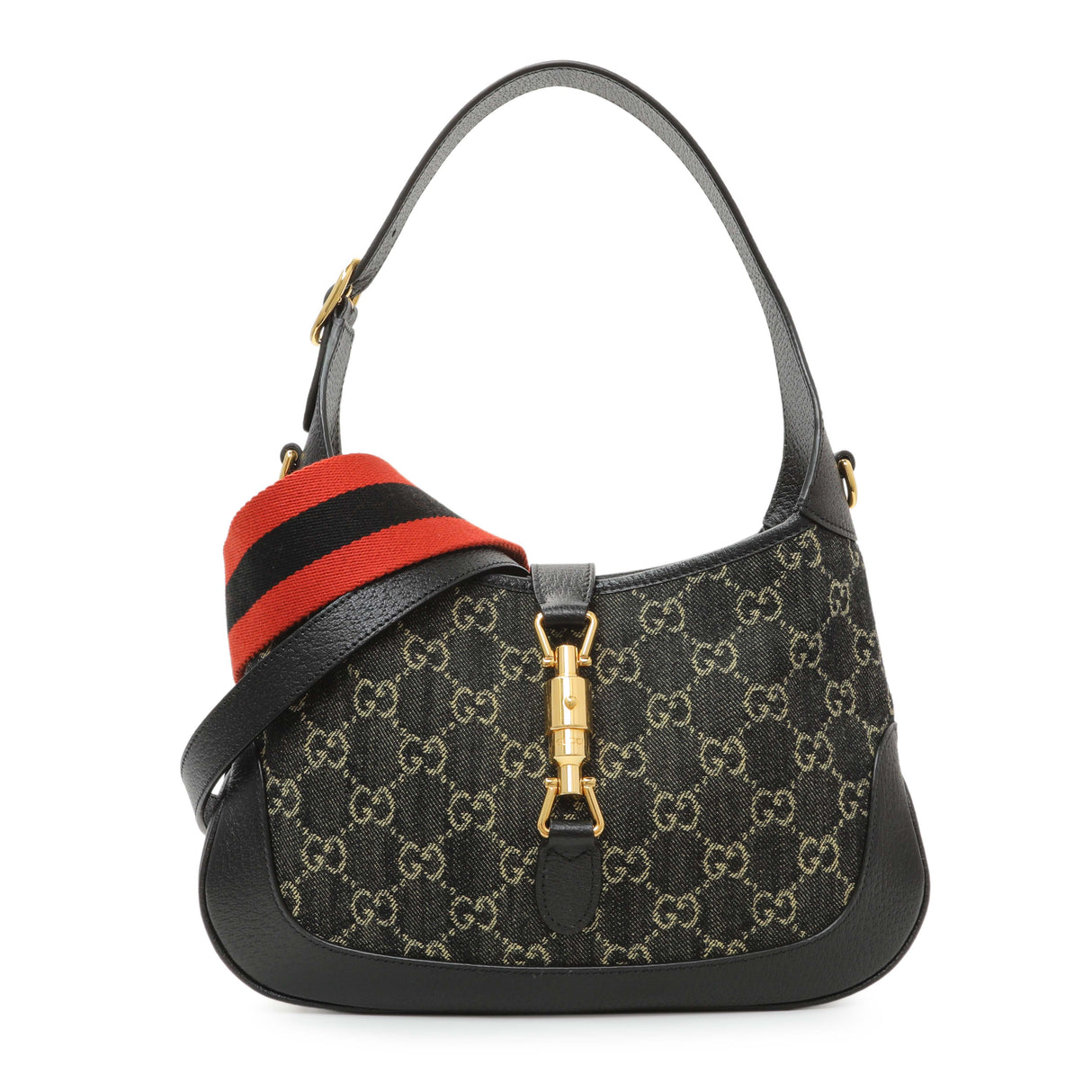 Gucci Black Jacquard Denim GG Monogram Small Jackie 1961 Hobo Handbags Gucci
