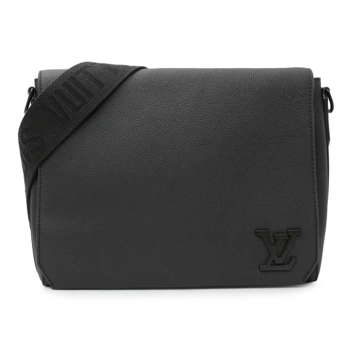 Louis Vuitton Black Grained Calfskin Aerogram Takeoff Messenger Handbags Louis Vuitton