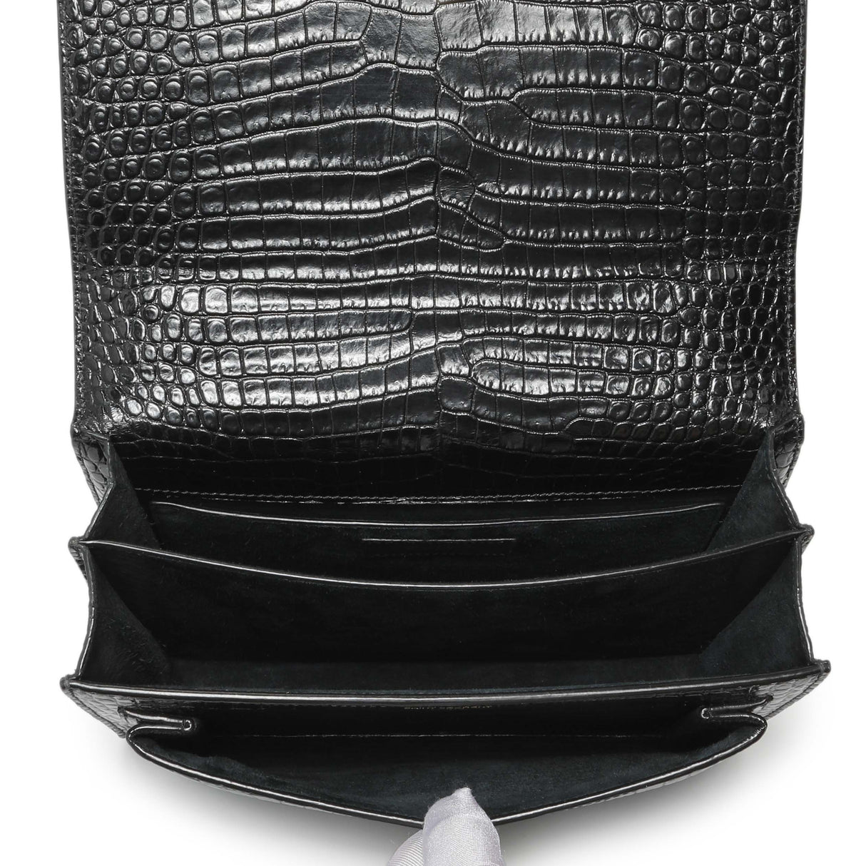 Saint Laurent Black Crocodile Embossed Calfskin Medium Monogram Sunset Handbags Saint Laurent
