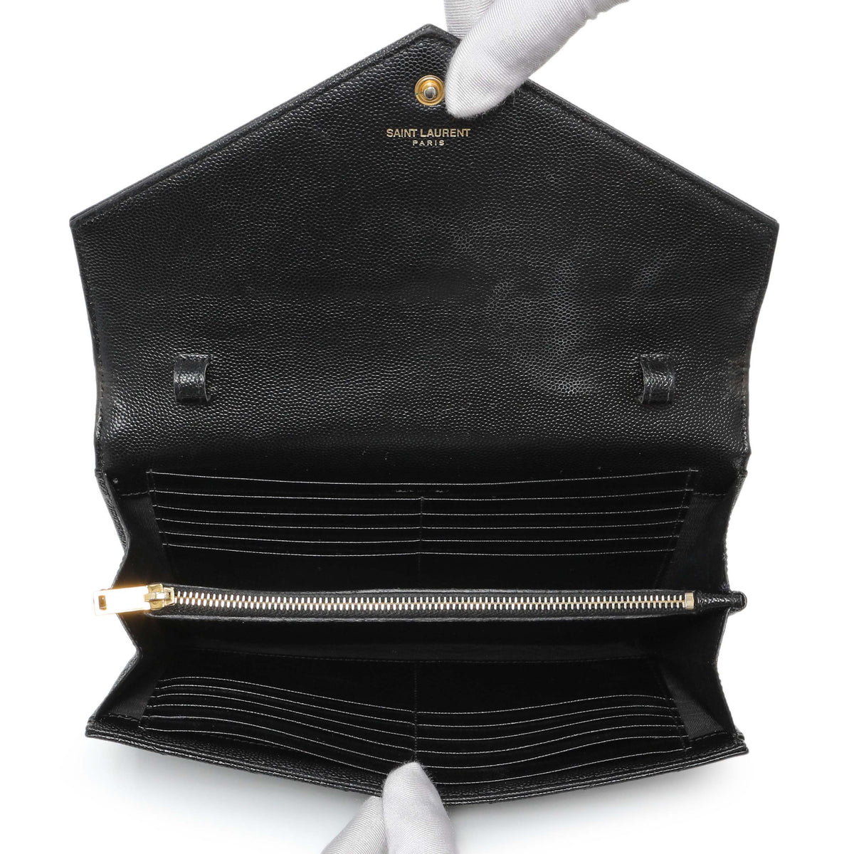 Saint Laurent Black Grain De Poudre Matelasse Chevron Monogram Chain Wallet Handbags Saint Laurent
