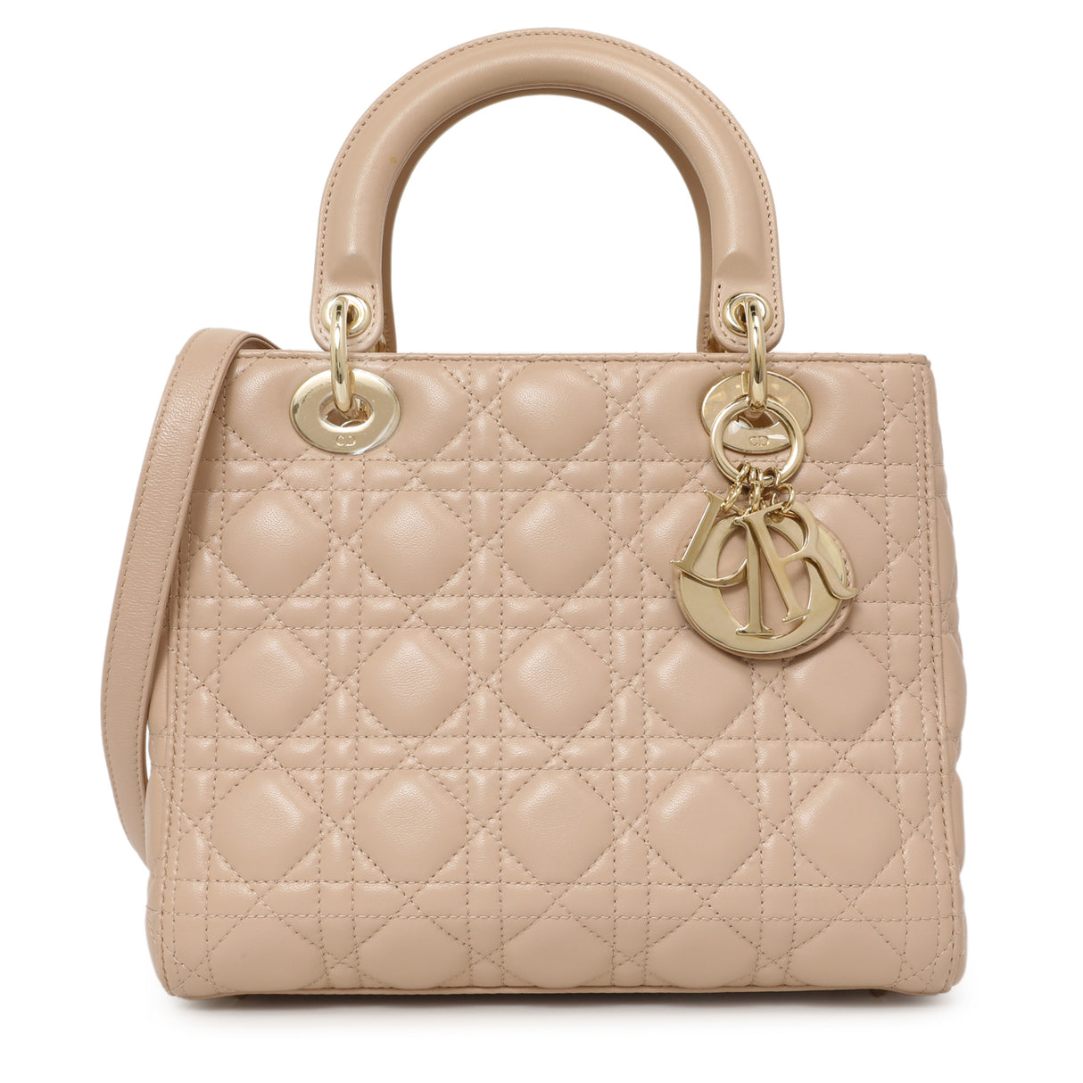Christian Dior Light Pink Lambskin Cannage Medium Lady Dior Handbags Christian Dior