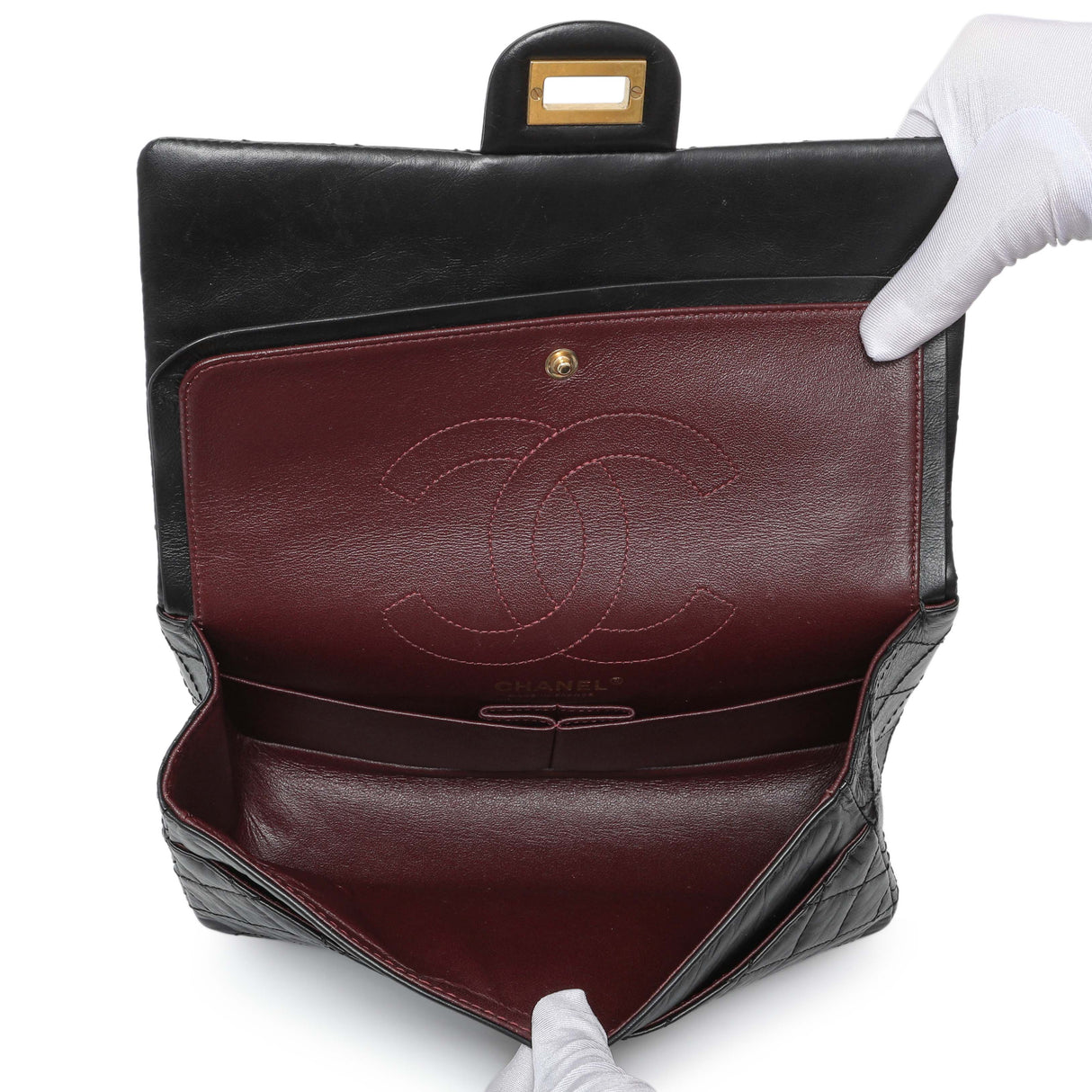 Chanel Black Aged Calfskin Quilted 2.55 Reissue 225 Flap Handbags Chanel