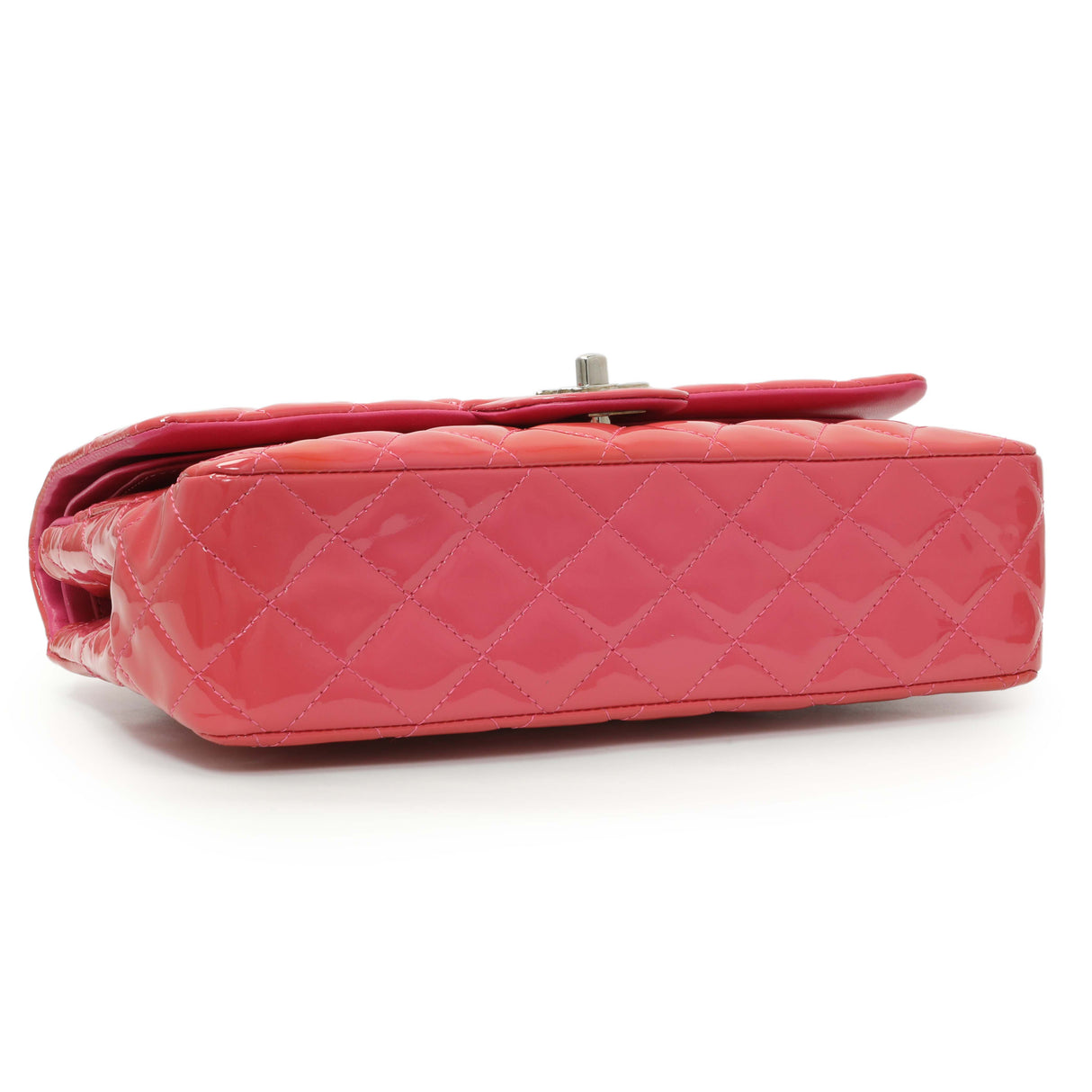 Chanel Coral Pink Patent Medium Double Flap Handbags Chanel