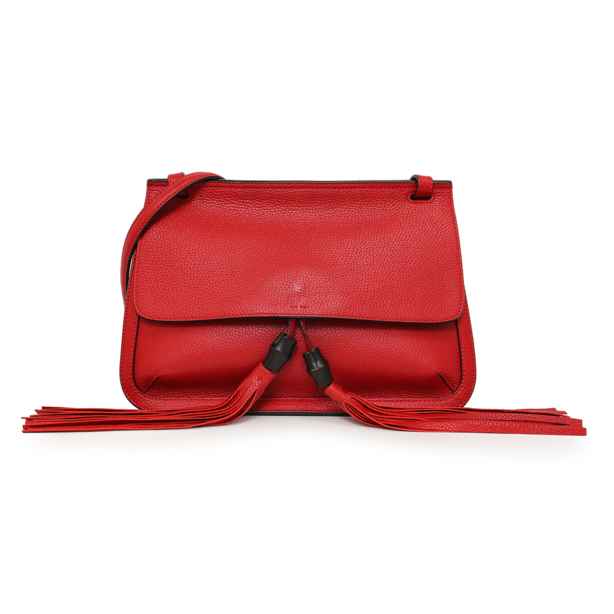 Gucci Hibiscus Red Calfskin Bamboo Daily Flap Handbags Gucci