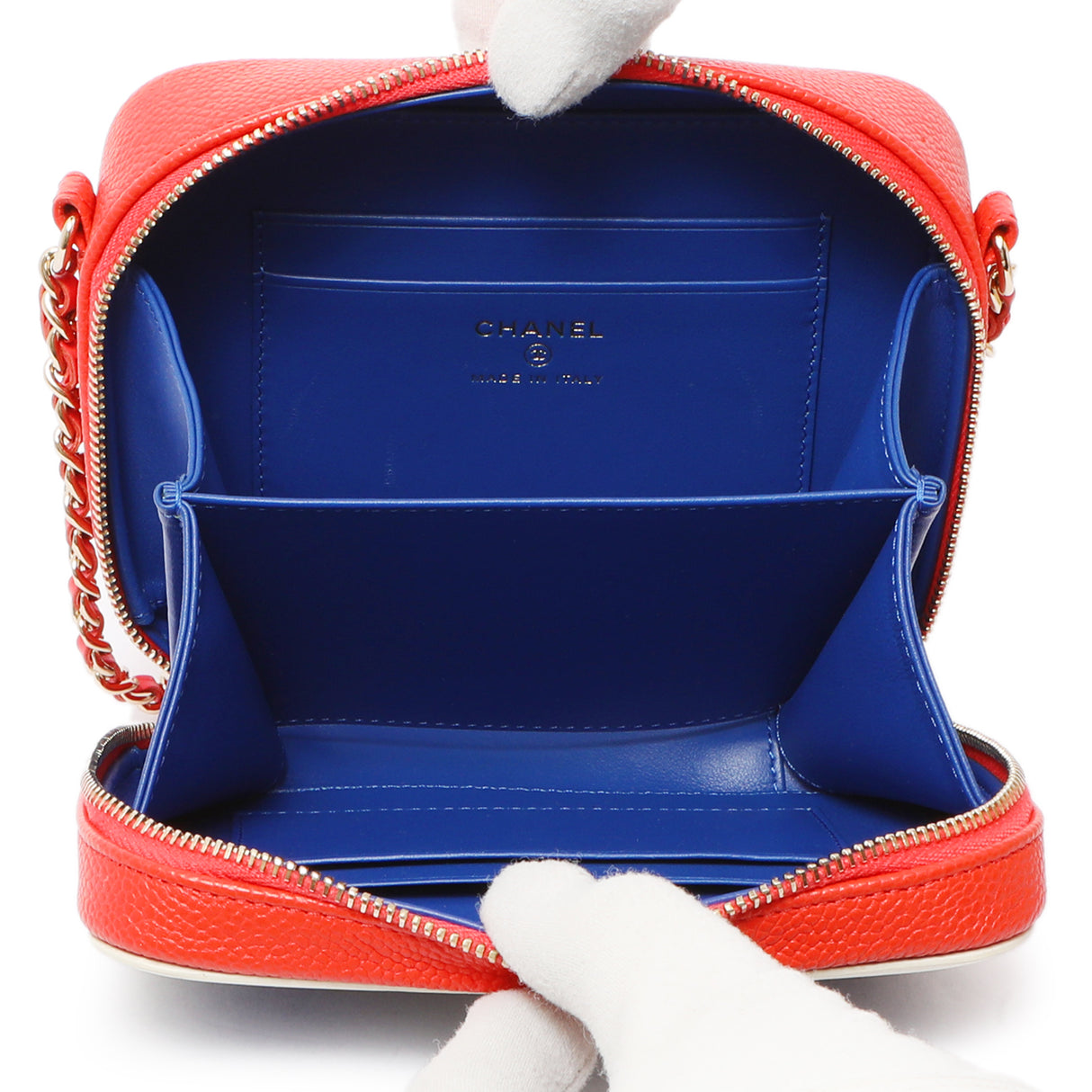 Chanel Blue White Red Caviar Quilted Micro CC Filigree Vanity Case Handbags Chanel