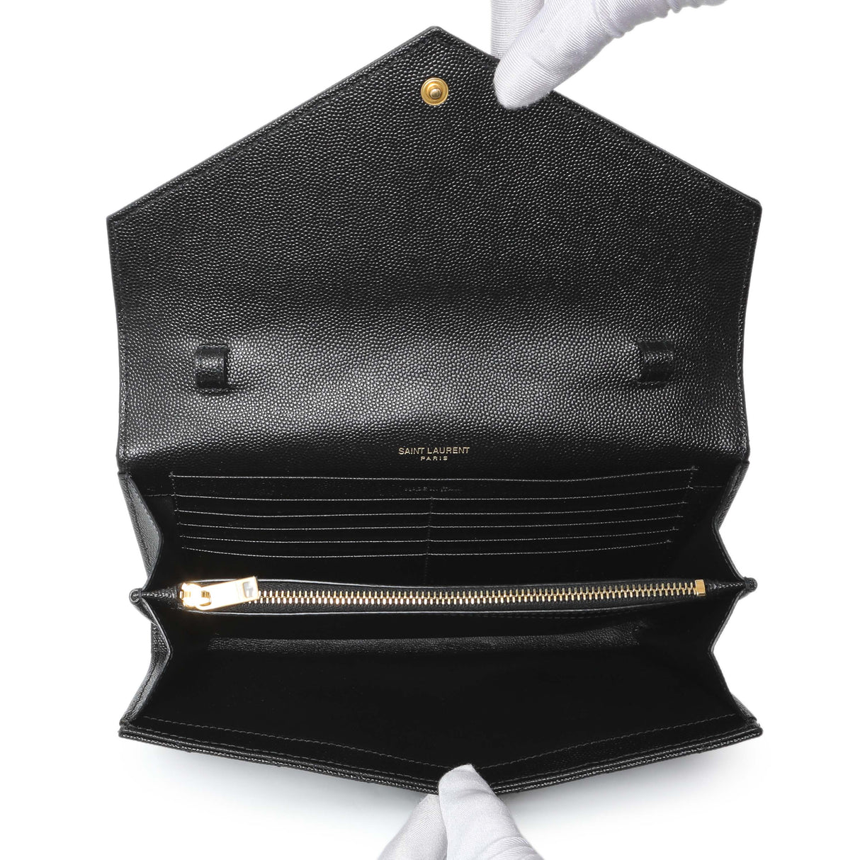 Saint Laurent Black Grain De Poudre Matelasse Chevron Monogram Chain Wallet Handbags Chanel