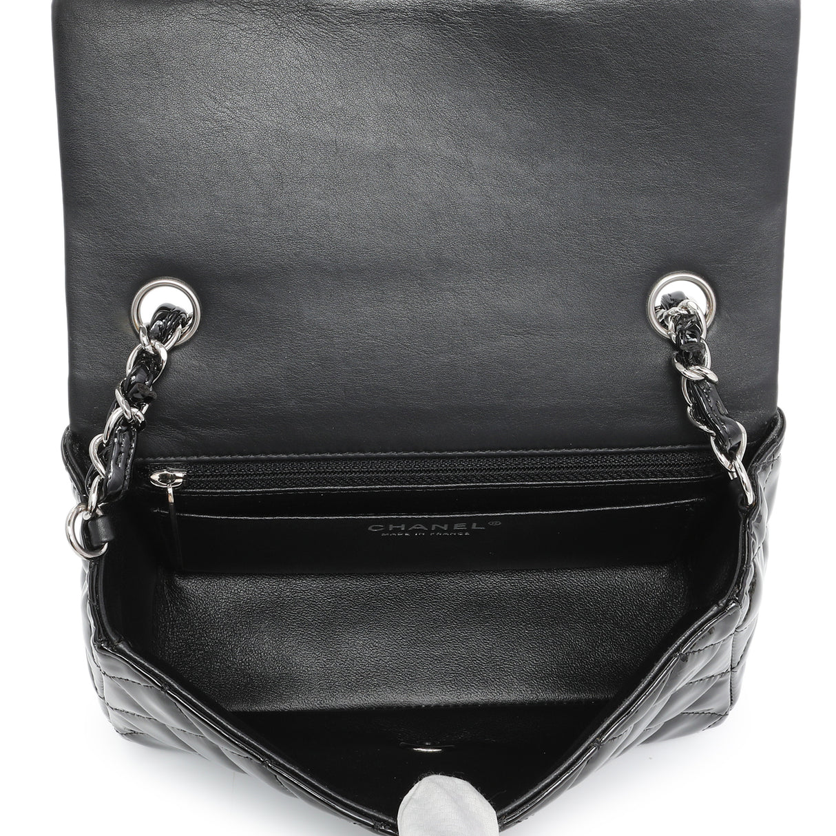 Chanel Black Quilted Patent Mini Rectangular Flap Handbags Chanel