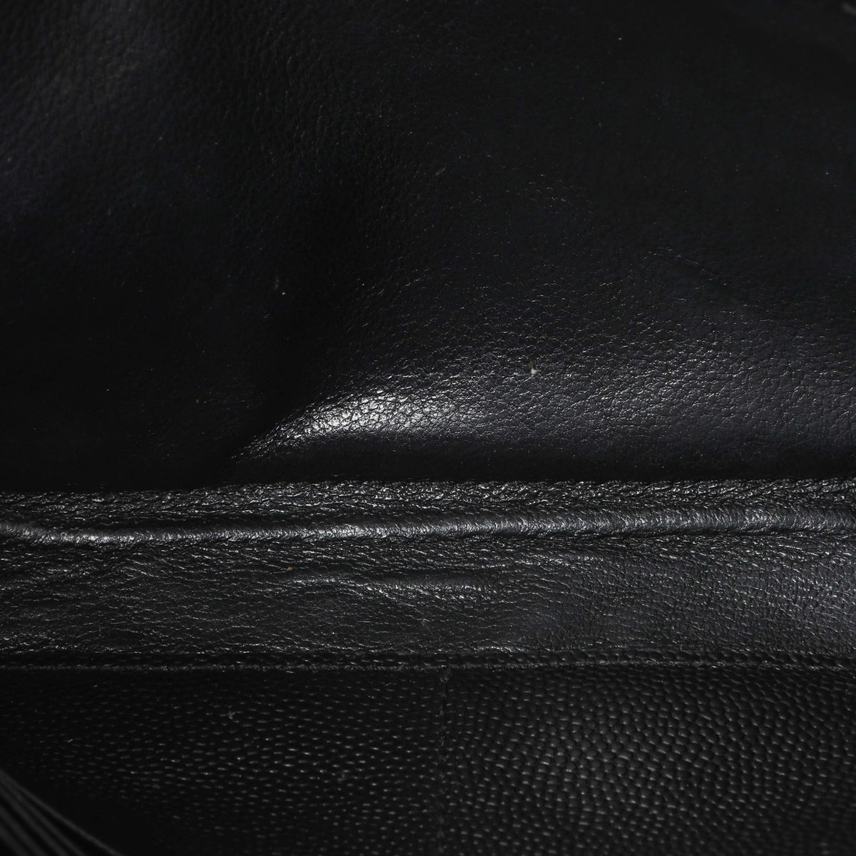 Saint Laurent Black Grain De Poudre Matelasse Chevron Monogram Chain Wallet Handbags Saint Laurent