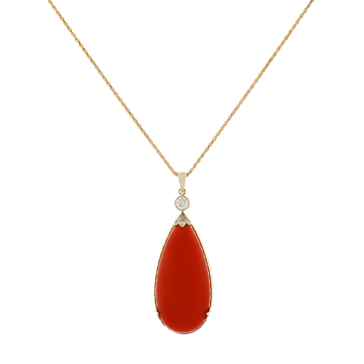 14K Yellow Gold Cabochon Coral Pendant Fine Jewellery Modaselle
