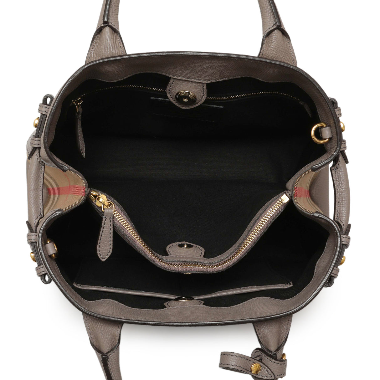 Burberry Grey Calfskin House Check Medium Banner Tote Handbags Burberry