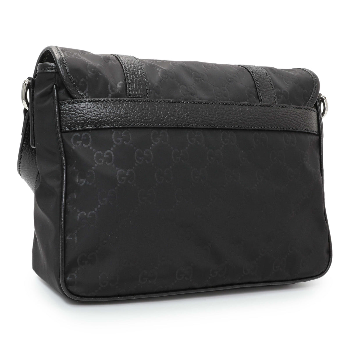 Gucci Black Nylon Monogram Double Buckle Flap Messenger Bag Handbags Gucci