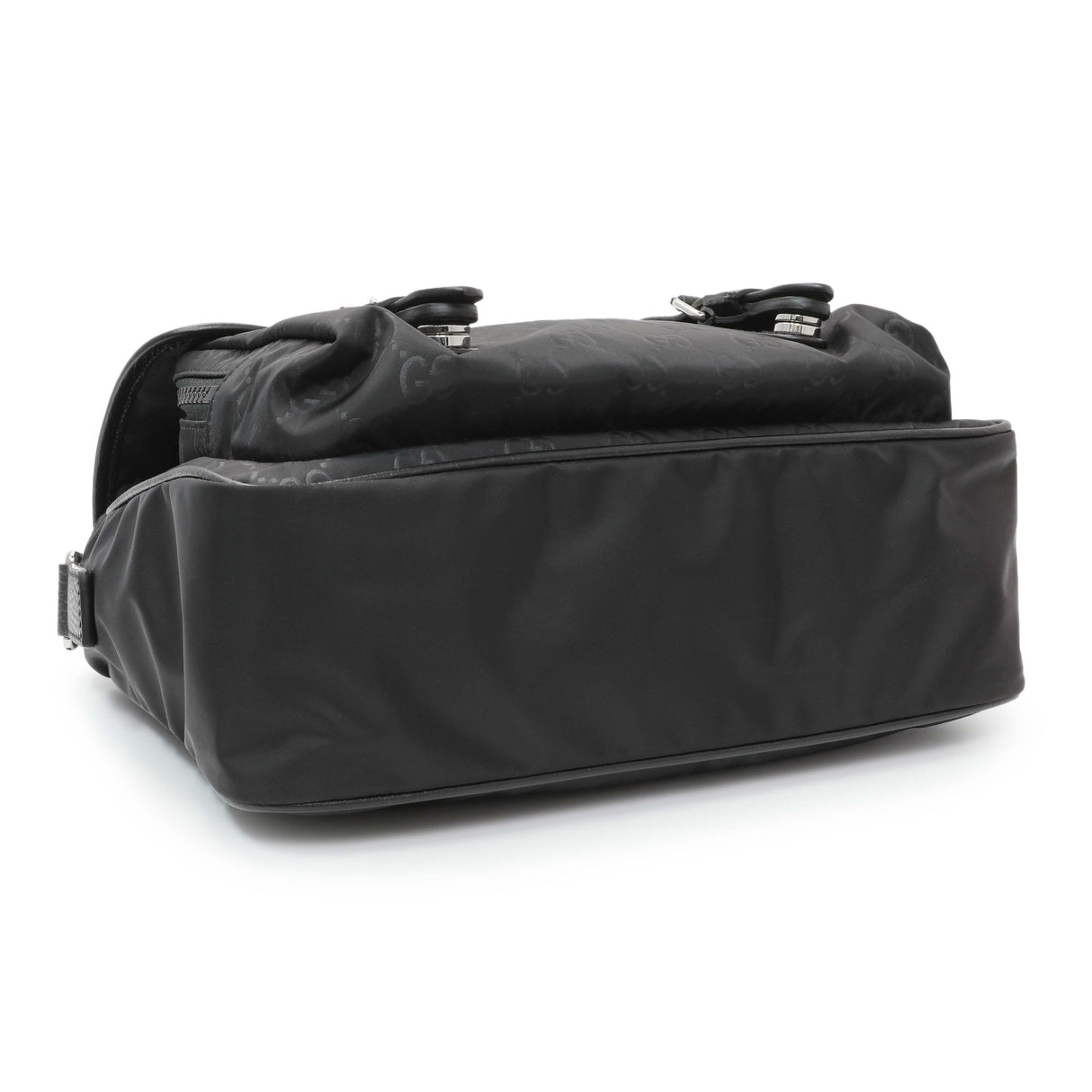 Gucci Black Nylon Monogram Double Buckle Flap Messenger Bag Handbags Gucci