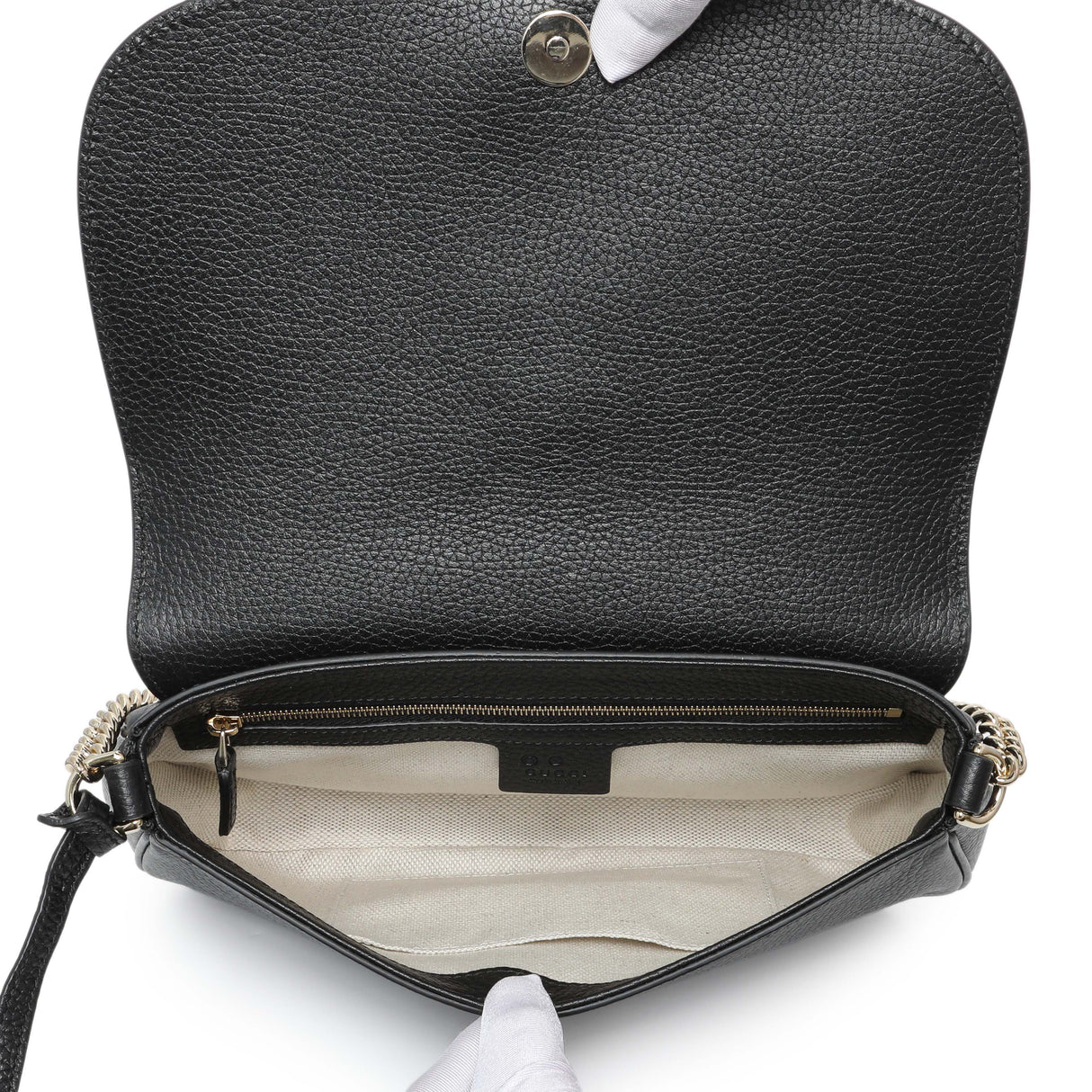 Gucci Black Pebbled Calfskin Medium Soho Flap Crossbody Handbags Gucci