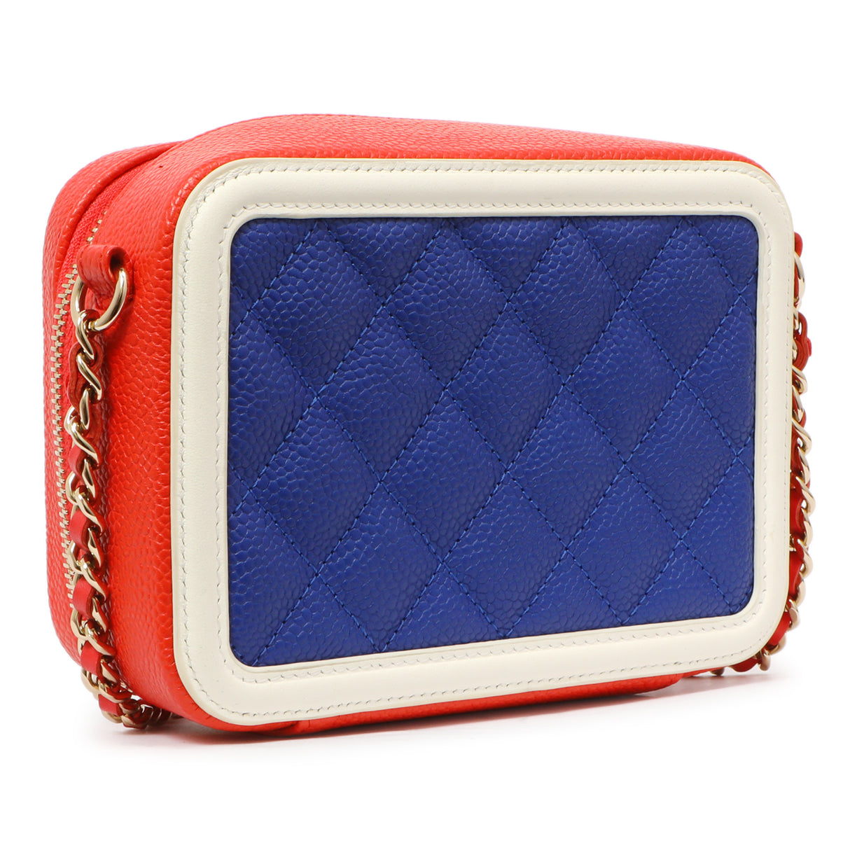 Chanel Blue White Red Caviar Quilted Micro CC Filigree Vanity Case Handbags Chanel