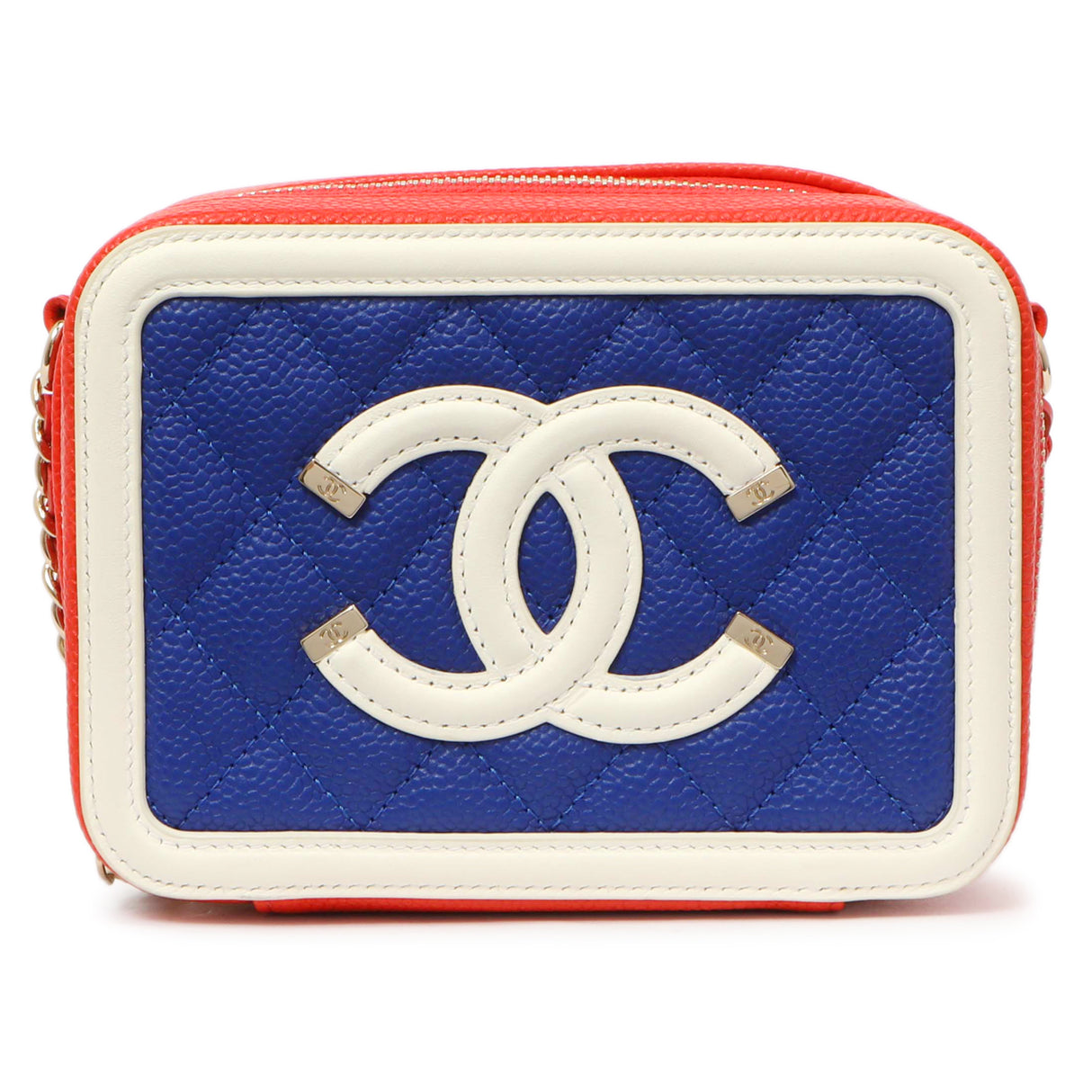 Chanel Blue White Red Caviar Quilted Micro CC Filigree Vanity Case Handbags Chanel