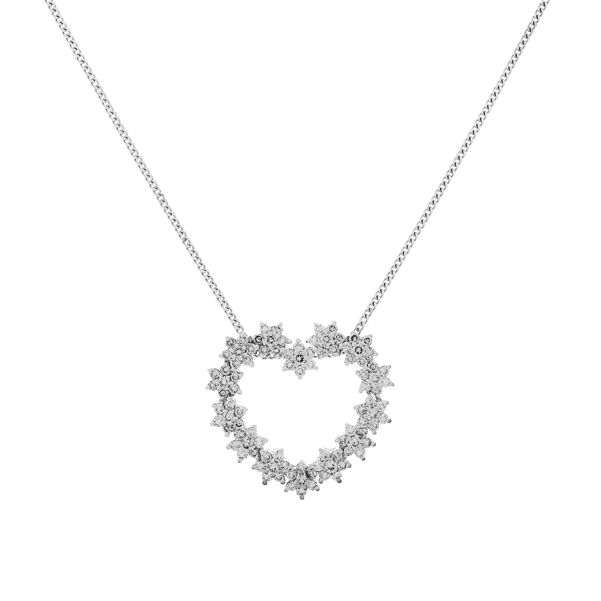 14K White Gold 1.47 Carat Diamond Cluster Heart Pendant Fine Jewellery Modaselle