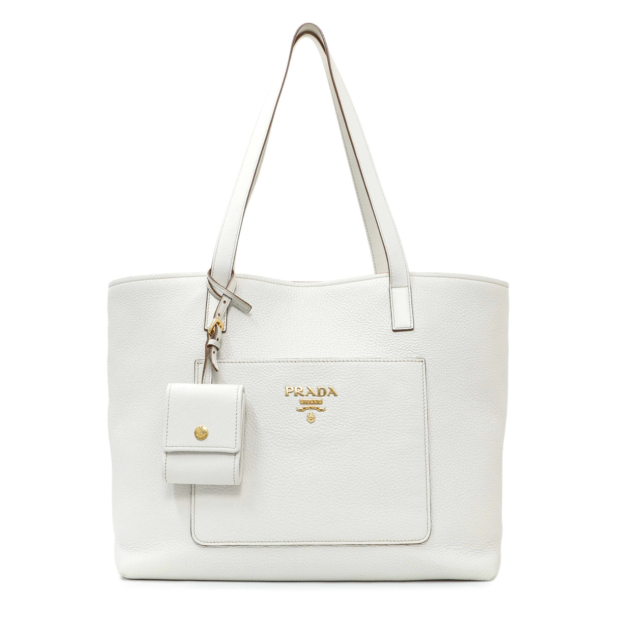 Prada White Vitello Daino Pocket Shopping Tote Handbags Prada