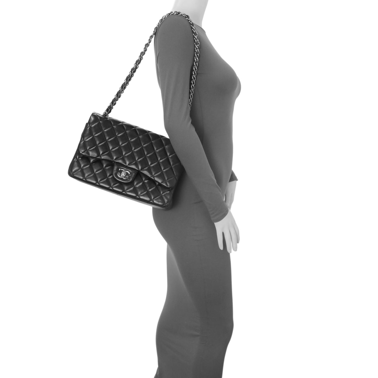 Chanel Black Quilted Lambskin Jumbo Double Flap Handbags Chanel