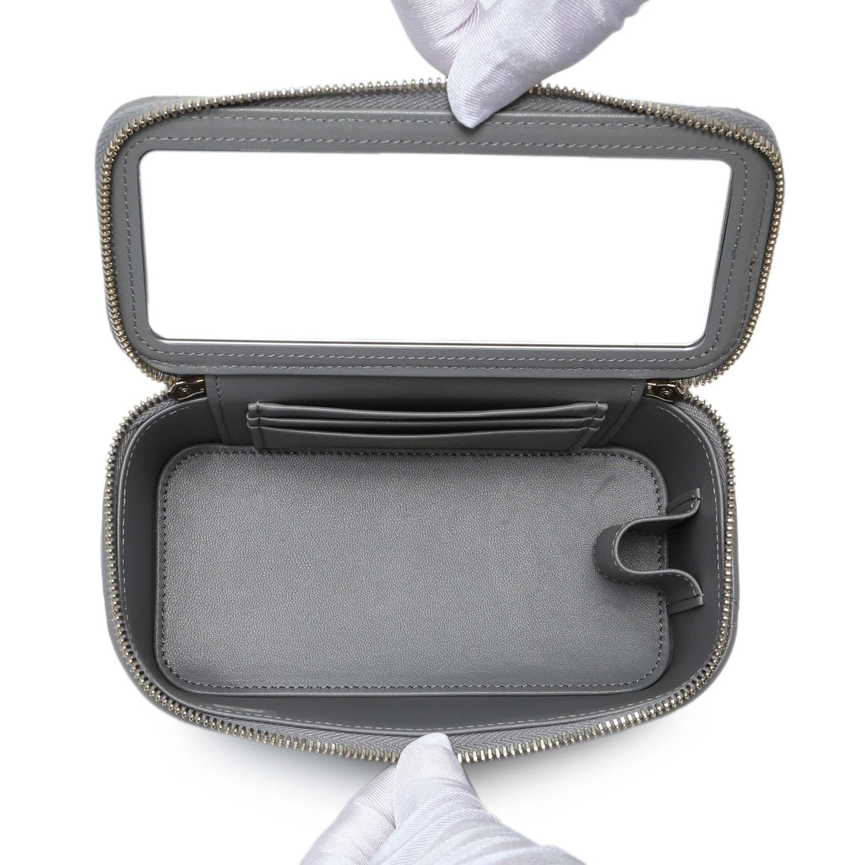 Chanel Grey Lambskin Quilted Small Top Handle Vanity Case With Chain Handbags Chanel