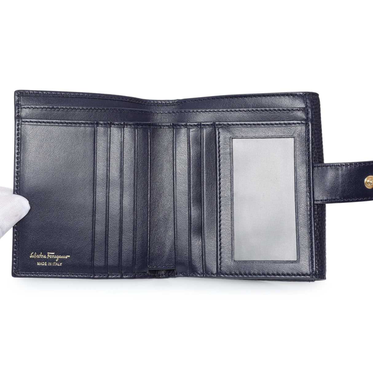 Salvatore Ferragamo Blue Calfskin Compact Wallet Accessories Salvatore Ferragamo