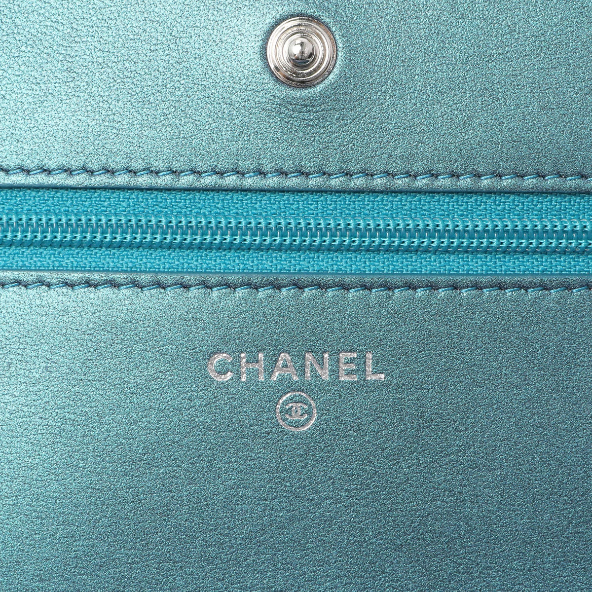 Chanel Blue Quilted Iridescent Lambskin Wallet On Chain Handbags Chanel