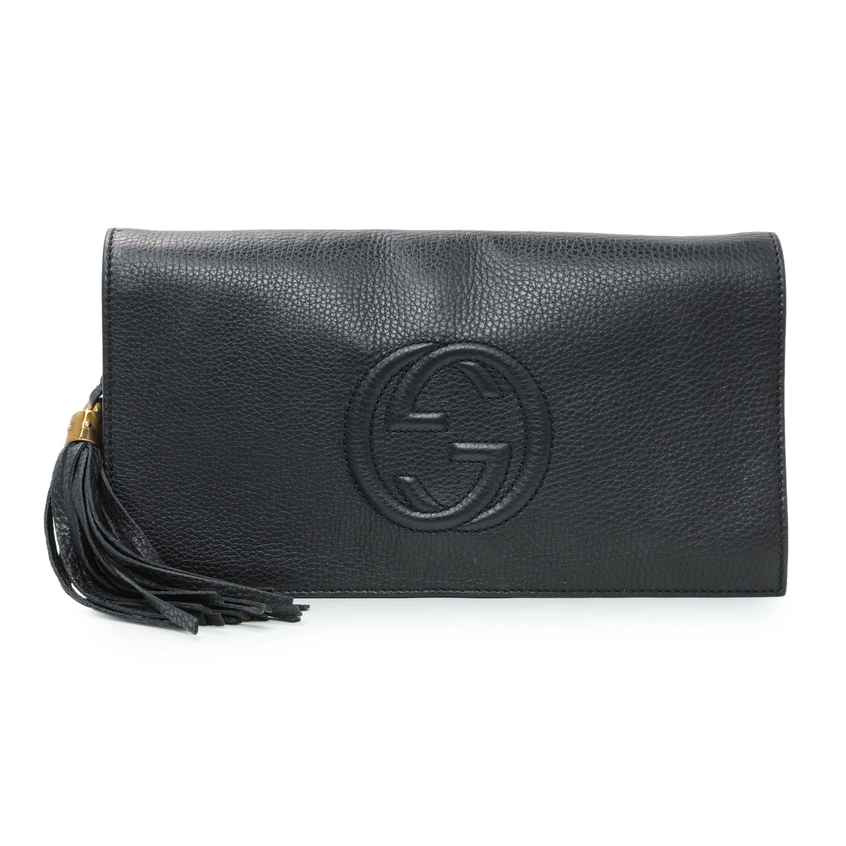 Gucci Black Leather Medium GG Soho Tassel Clutch Handbags Gucci