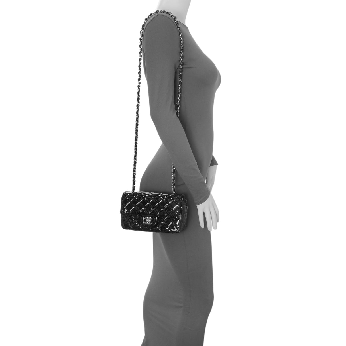 Chanel Black Quilted Patent Mini Rectangular Flap Handbags Chanel