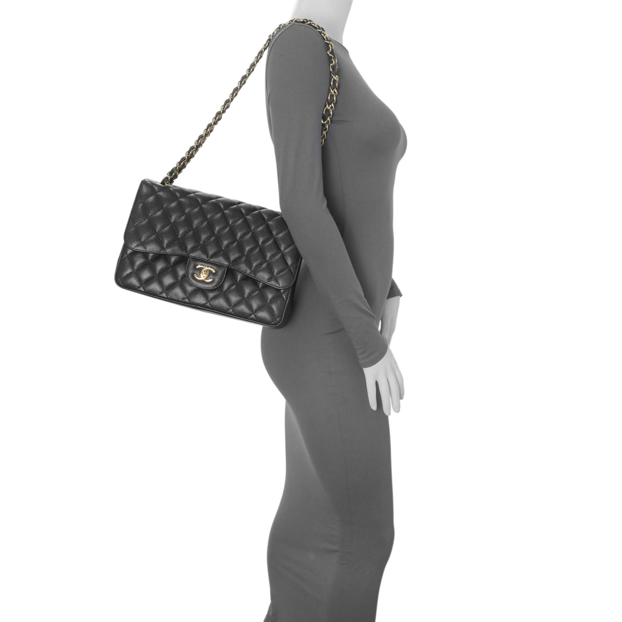 Chanel Black Quilted Caviar Jumbo Double Flap Handbags Chanel