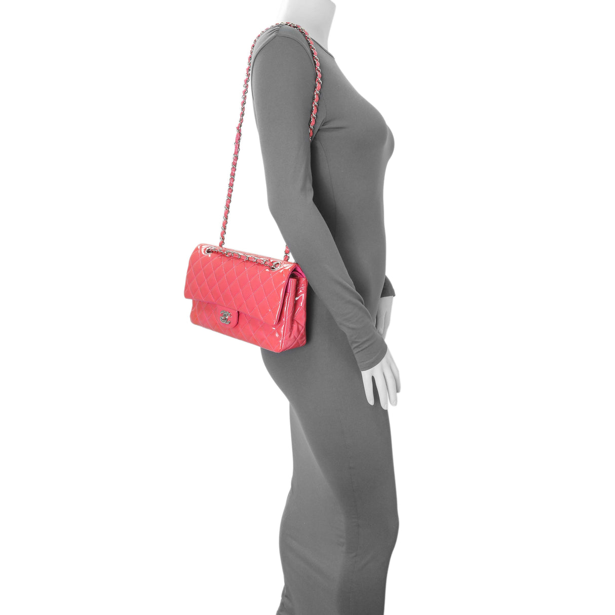Chanel Coral Pink Patent Medium Double Flap Handbags Chanel