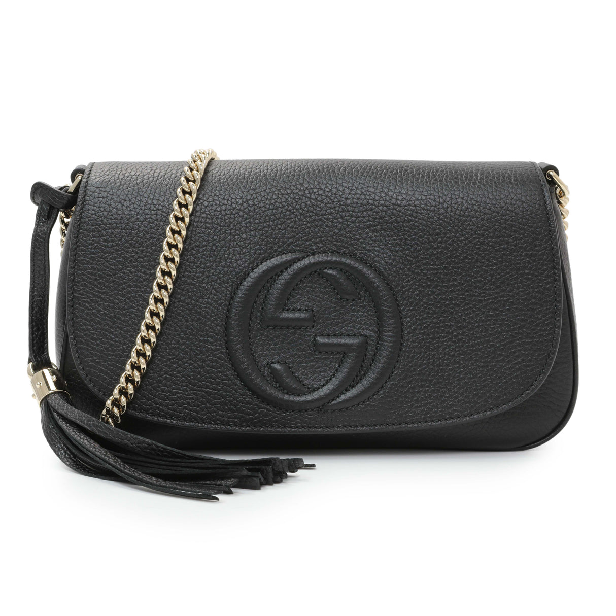 Gucci Black Pebbled Calfskin Medium Soho Flap Crossbody Handbags Gucci