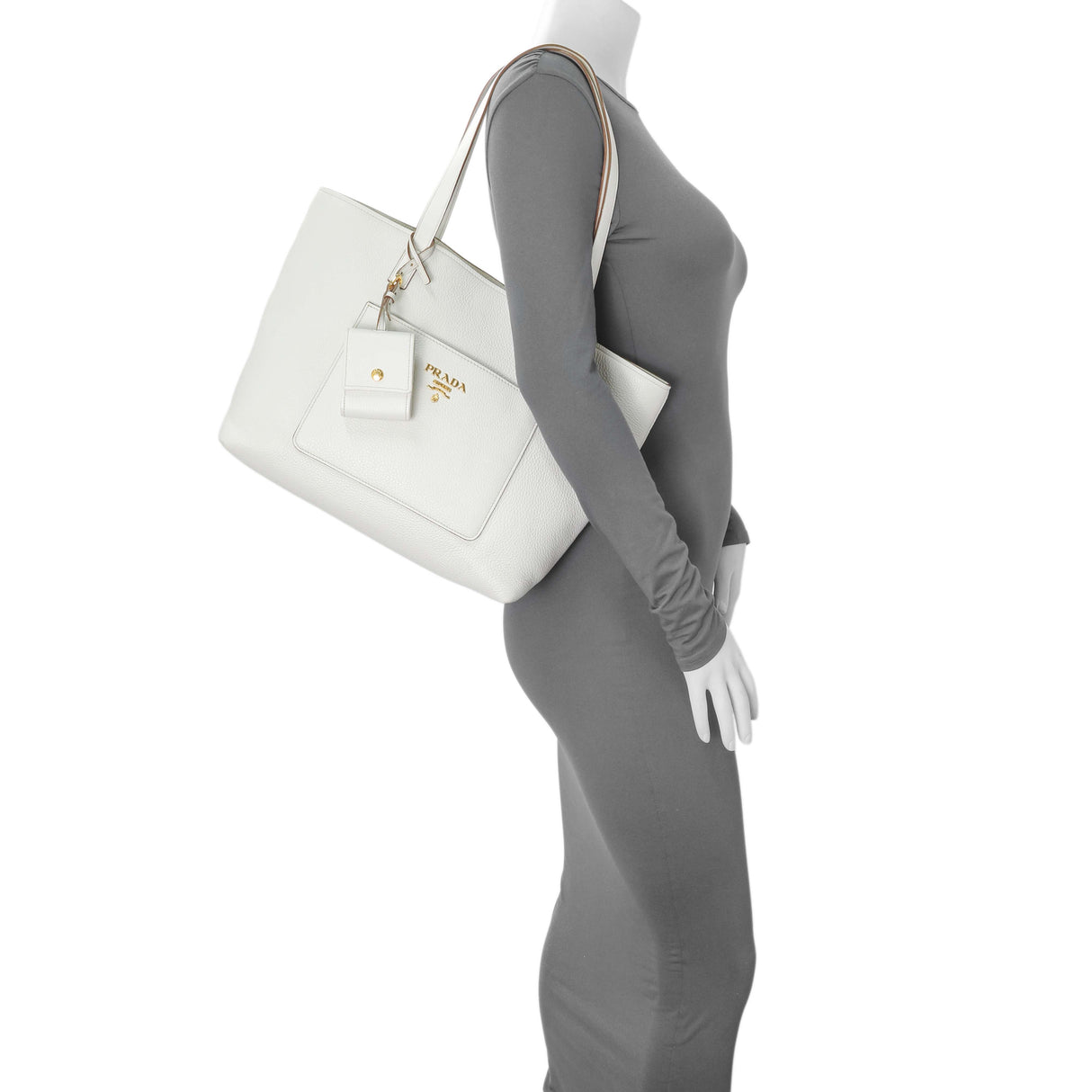 Prada White Vitello Daino Pocket Shopping Tote Handbags Prada